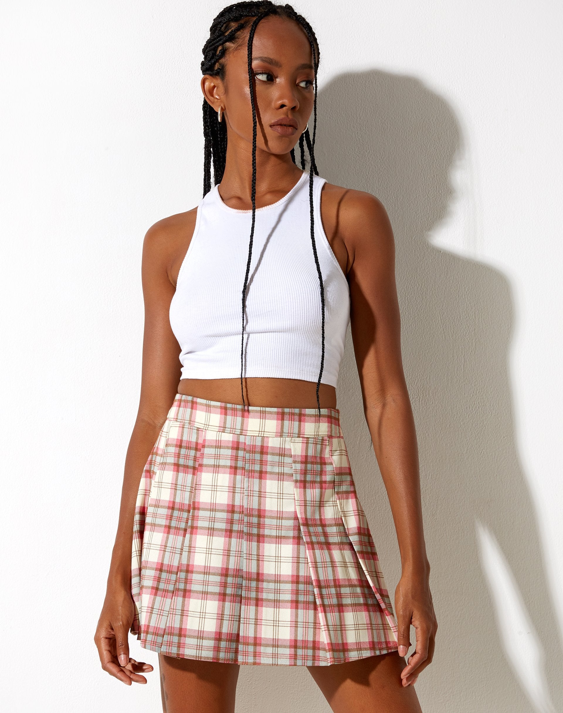 Image of Carga Mini Skirt in Check Ecru and Pink
