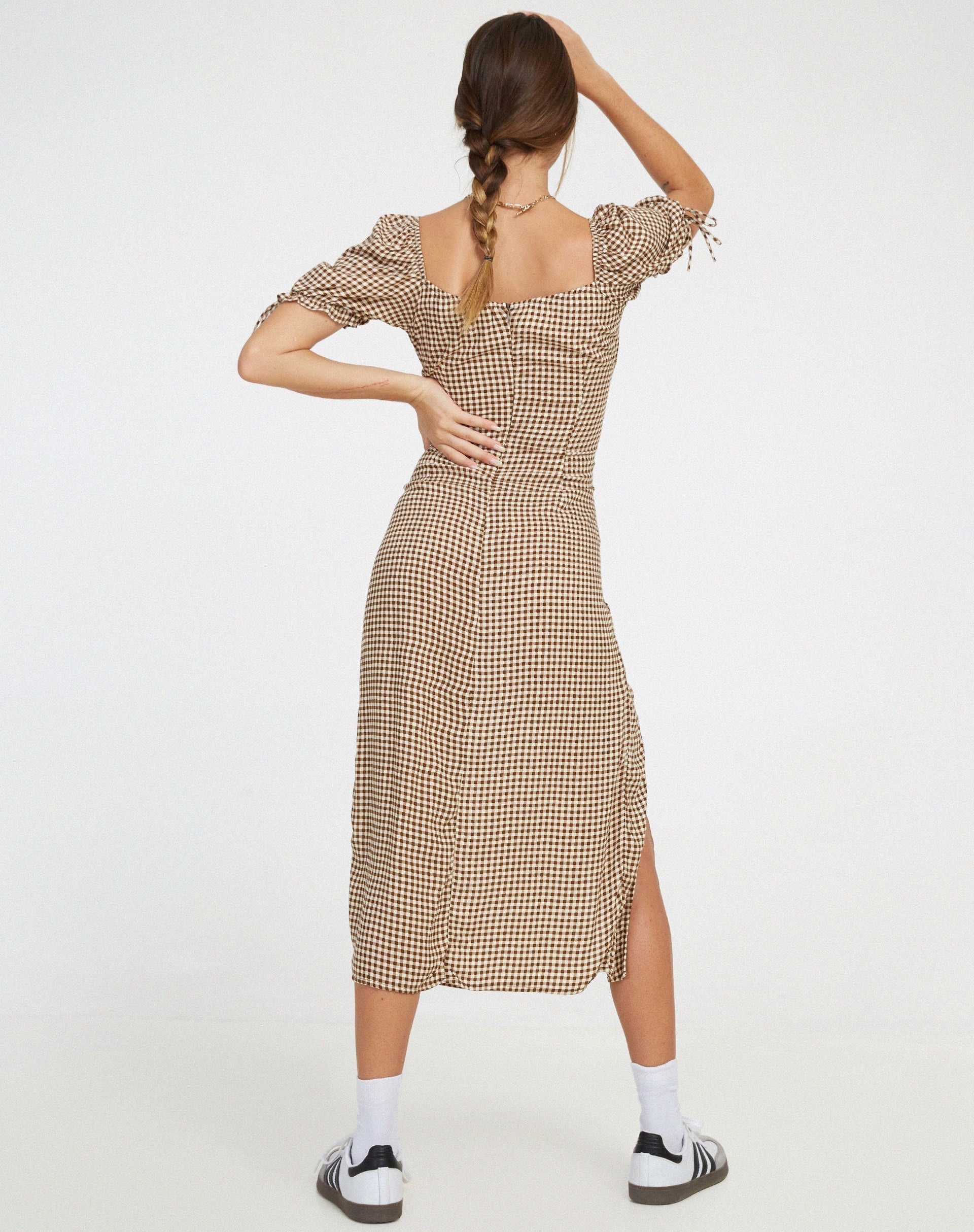 Short Sleeve Brown Gingham Check Midi Dress | Cello motelrocks-com-us Short Sleeve Brown Gingham Check Midi Dress | Cello motelrocks-com-us