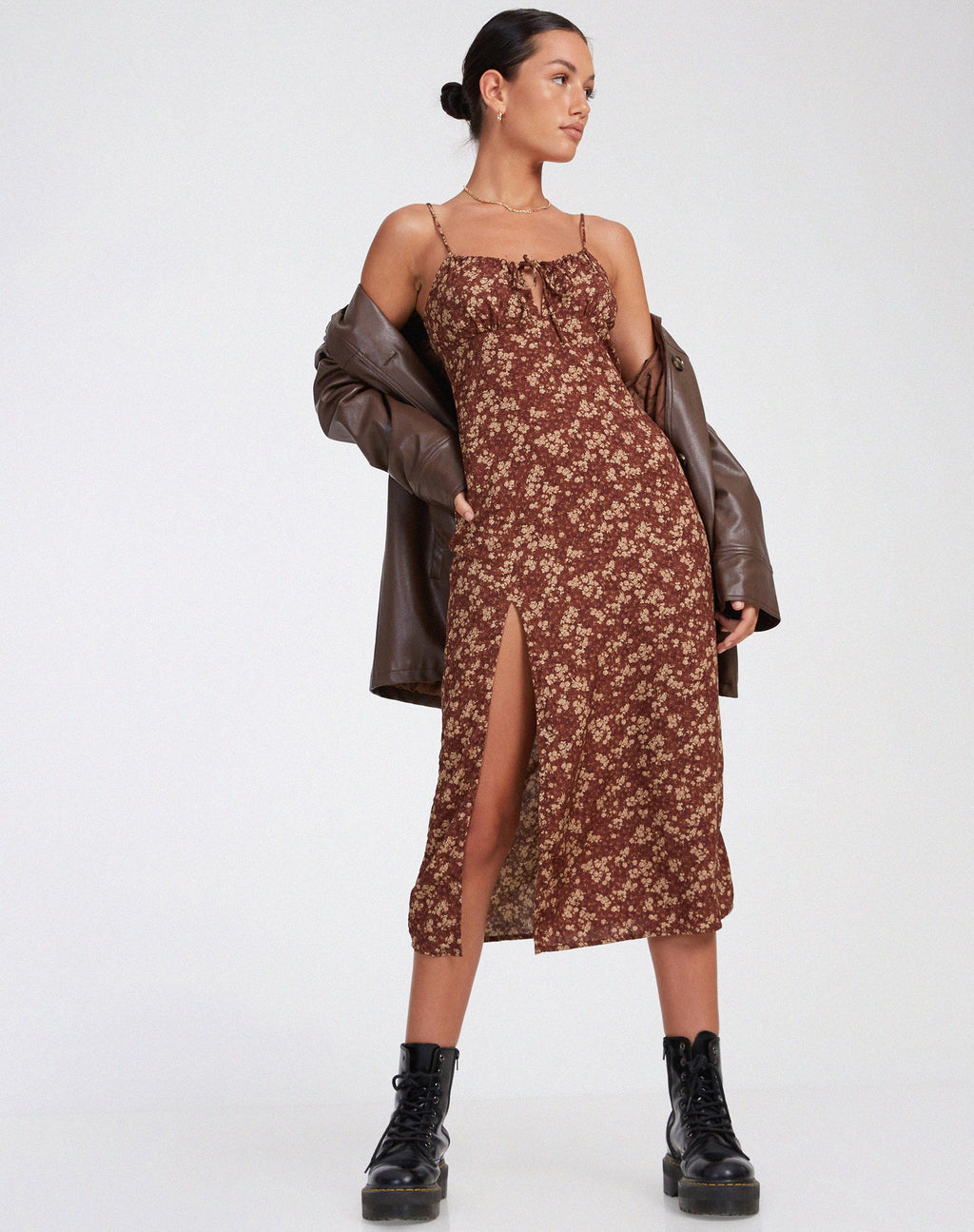 Cypress Maxi Dress in Earthy Floral Brown