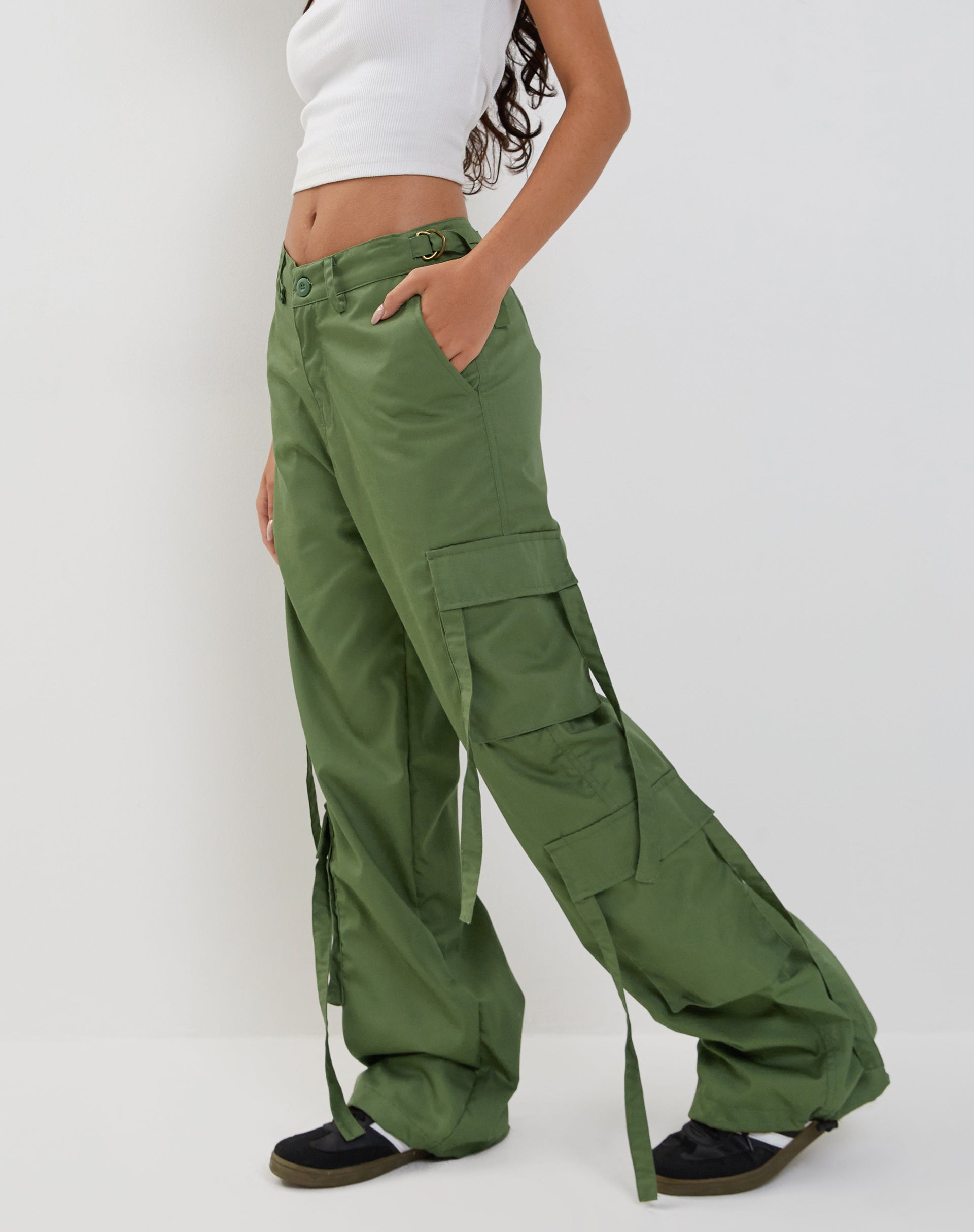 Green Low Rise Cargo Trousers