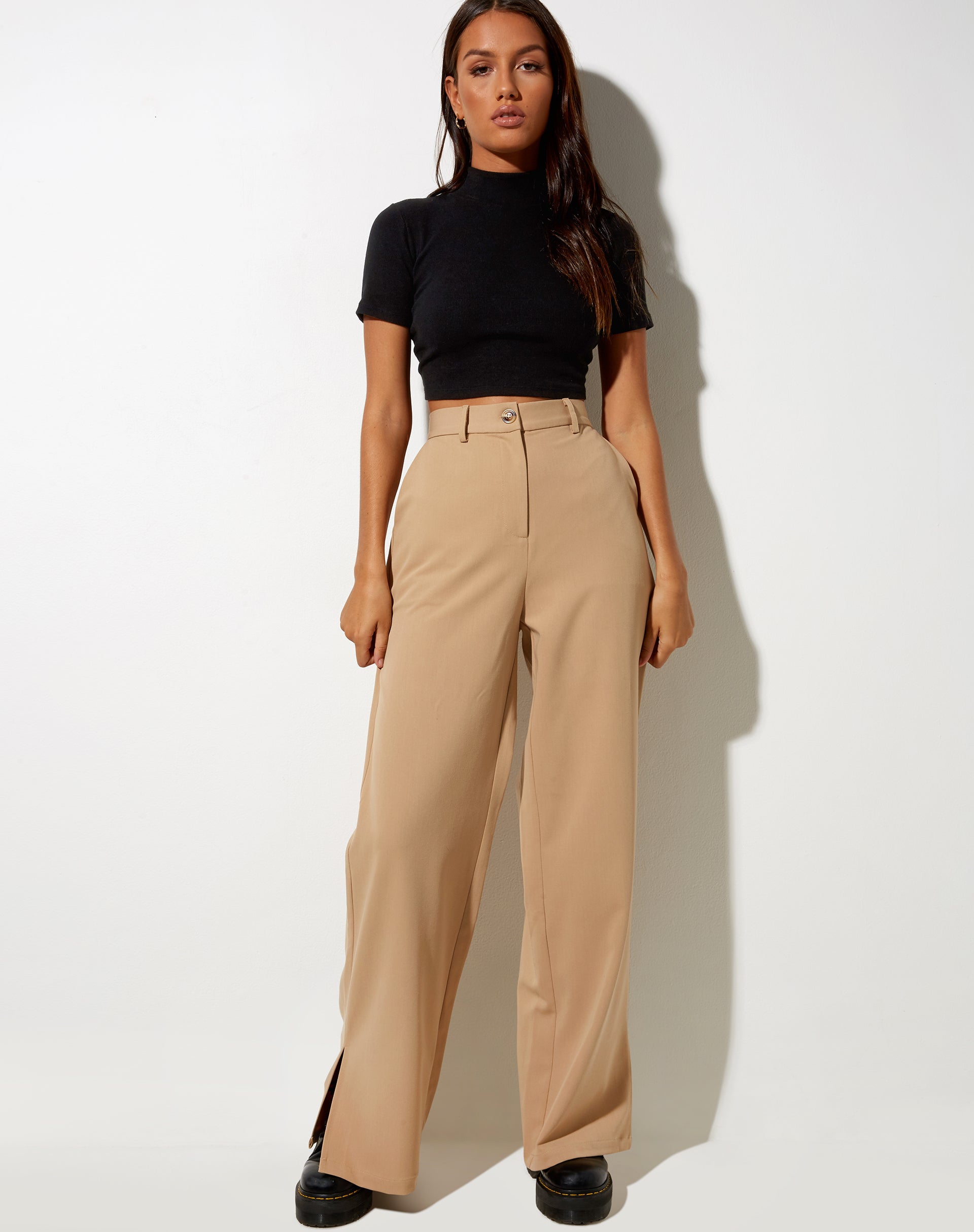 Light Brown Wide Leg Trousers | Gege – motelrocks-com-us
