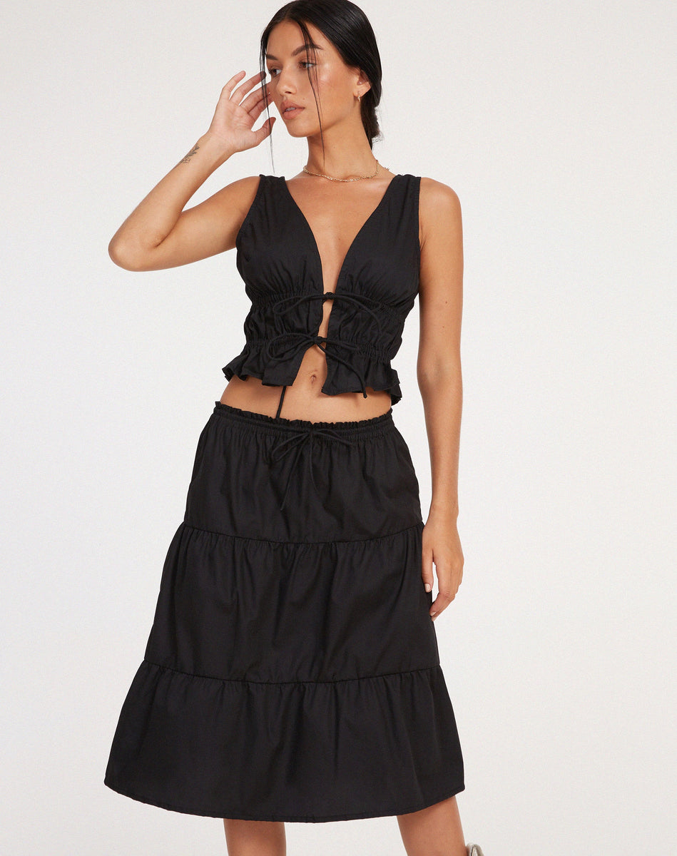 Black Ruffle Midi Skirt | Reef – motelrocks-com-us