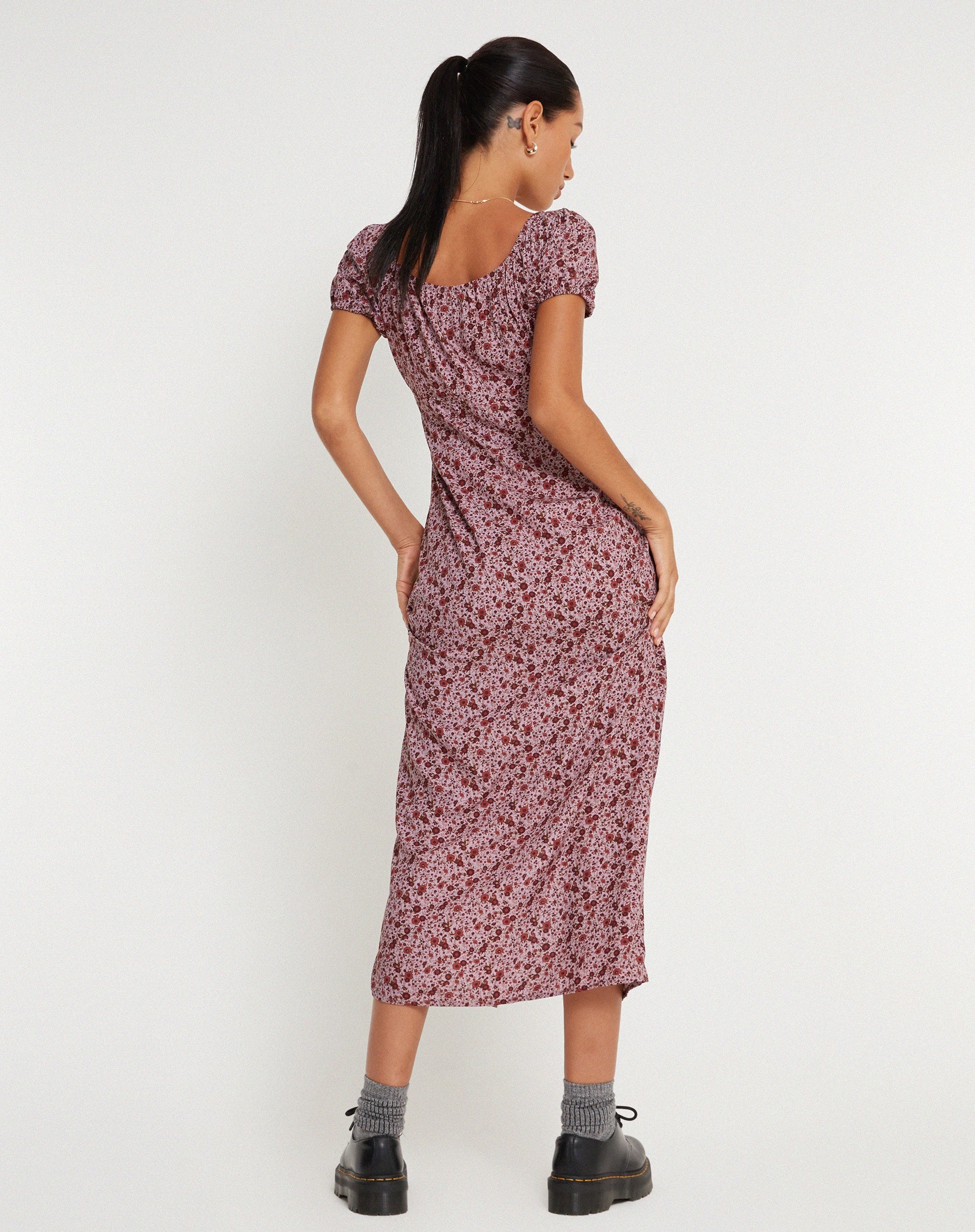 Burgundy Floral Print Midi Dress | Larson motelrocks-com-us Burgundy Floral Print Midi Dress | Larson motelrocks-com-us