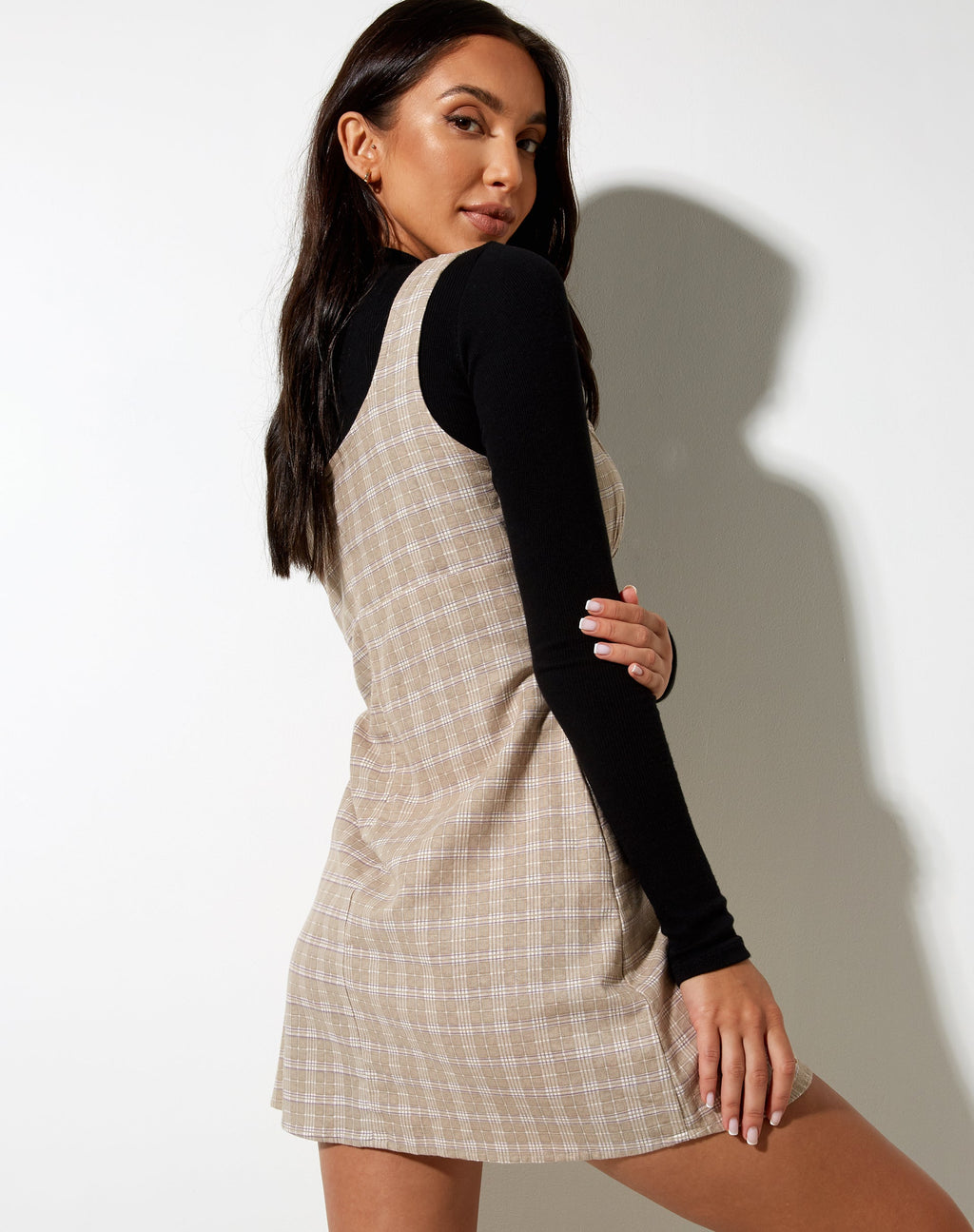 Mehra Mini Dress in Taupe Check