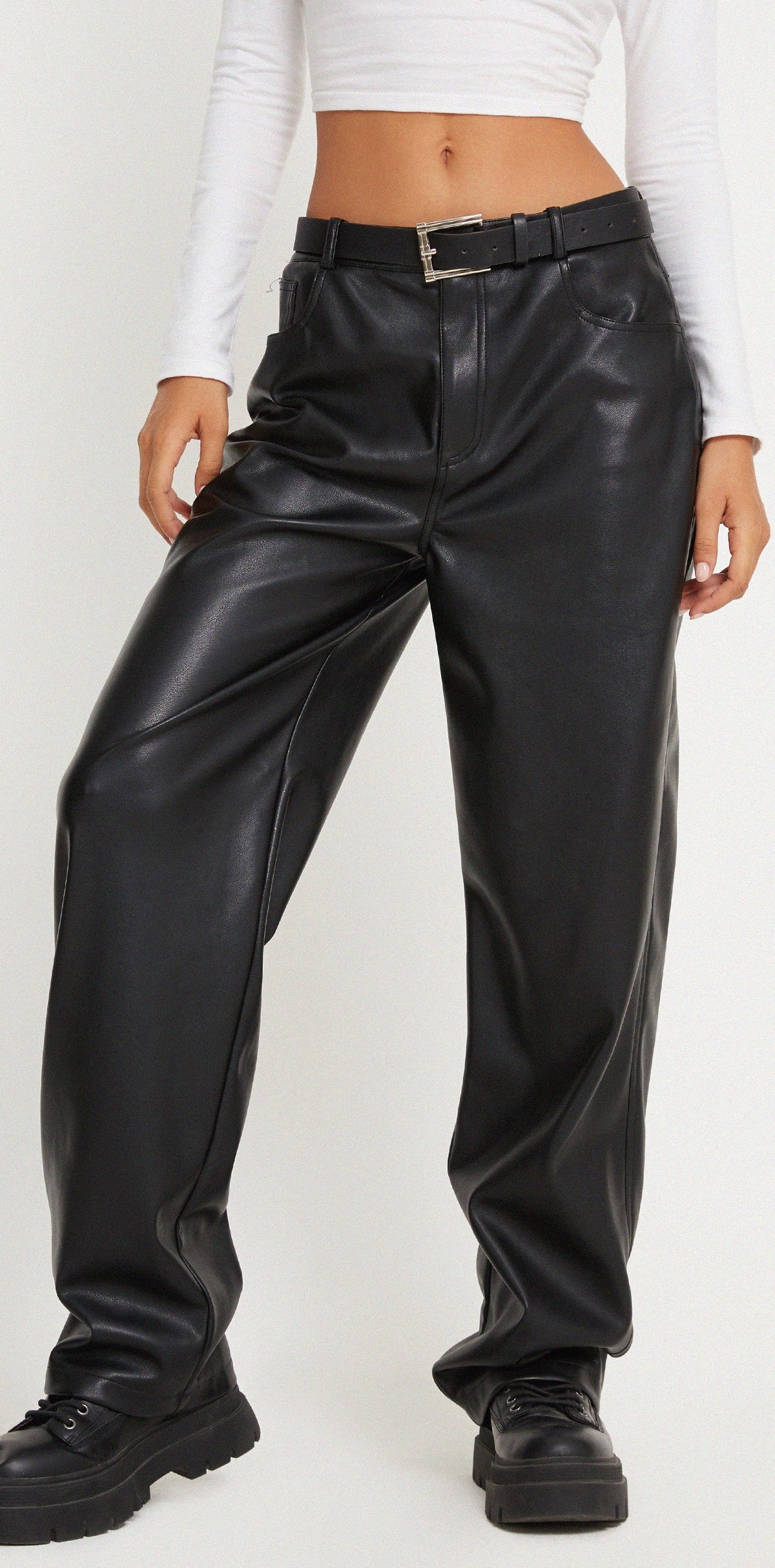 High Waist Faux Leather Trouser | Parallel Trouser – motelrocks-com-us
