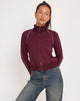 Image of Patrice Zip Up High Neck Sweater in Oxblood with Grey Piping