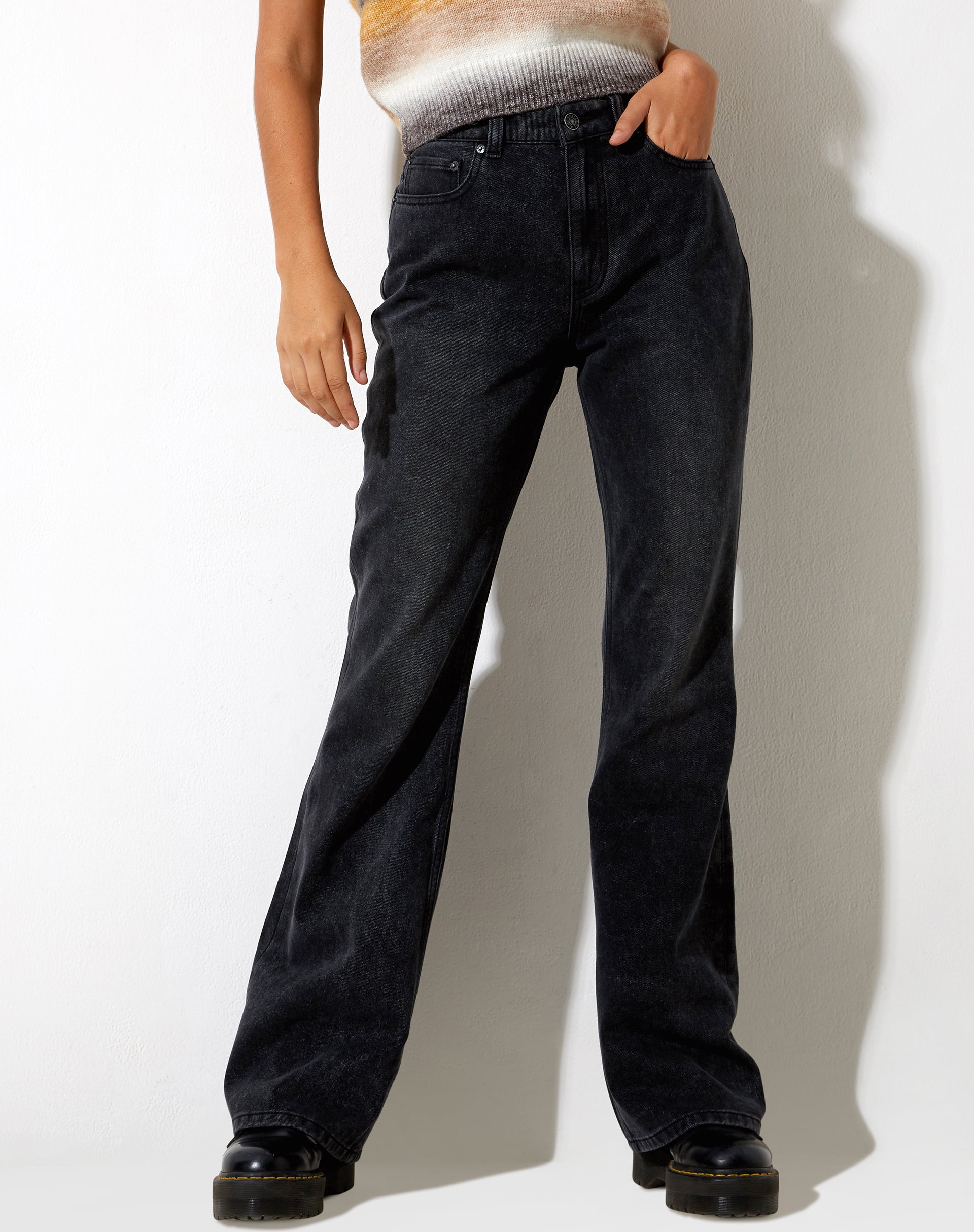 Image of Relaxed Bootleg Jeans in Black Grunge