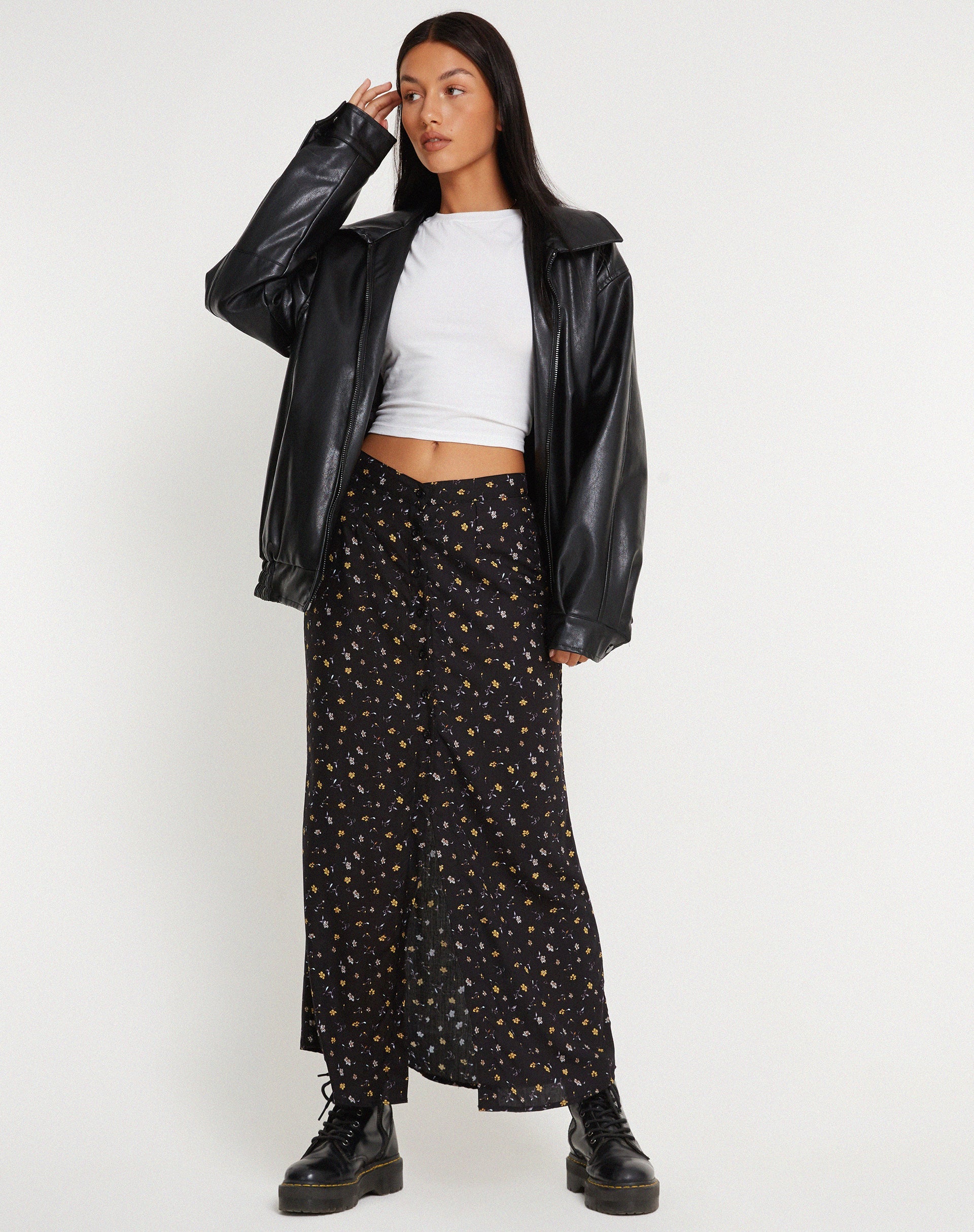 Black Floral Print Midi Skirt | Rima – motelrocks-com-us