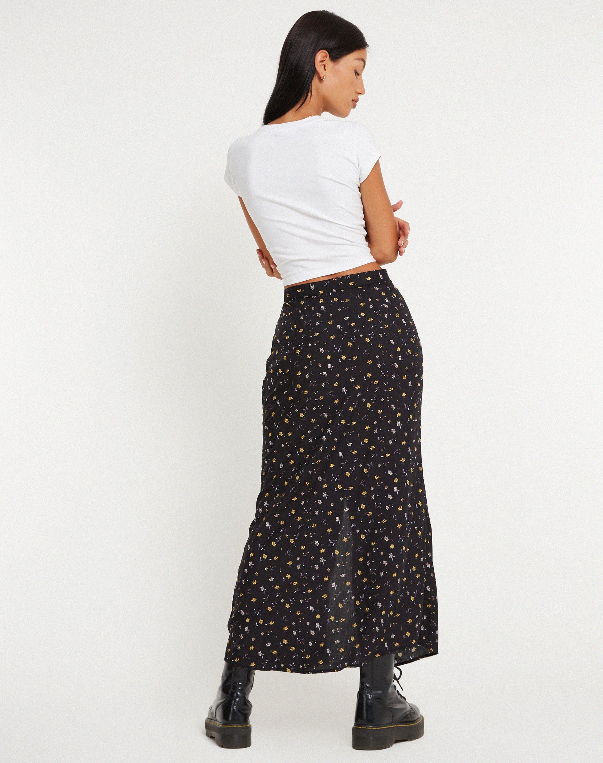 Black Floral Print Midi Skirt | Rima – motelrocks-com-us