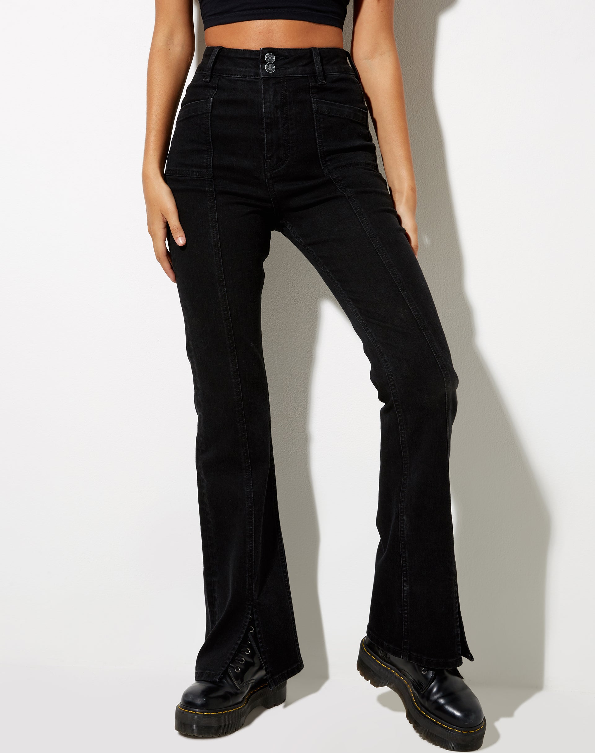 Image of Seam Split Jeans in Black Wash