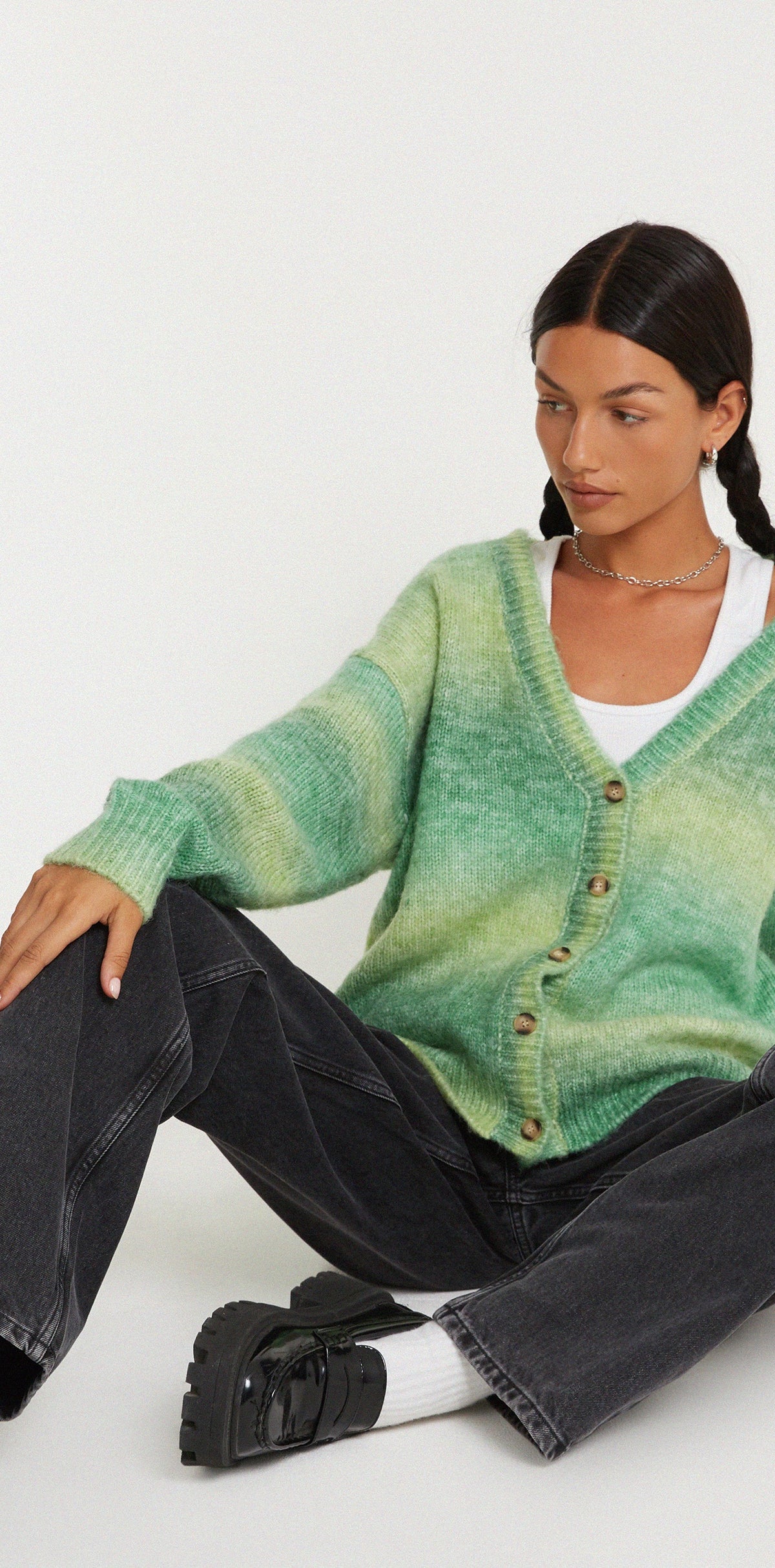 Green Wool Long Sleeve Button Up Cardigan | Uriela – motelrocks-com-us