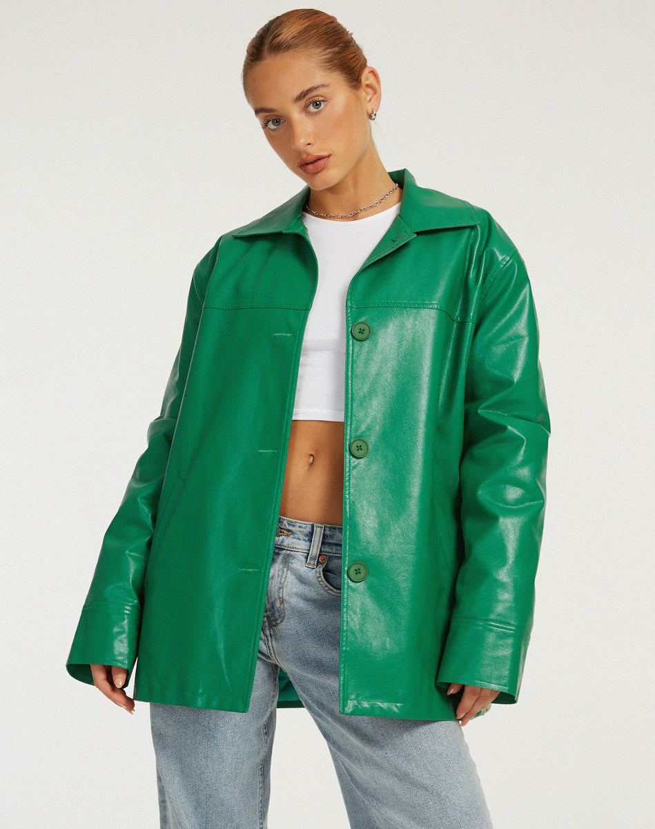 Oversize Green Pu Jacket | Walta – motelrocks-com-us