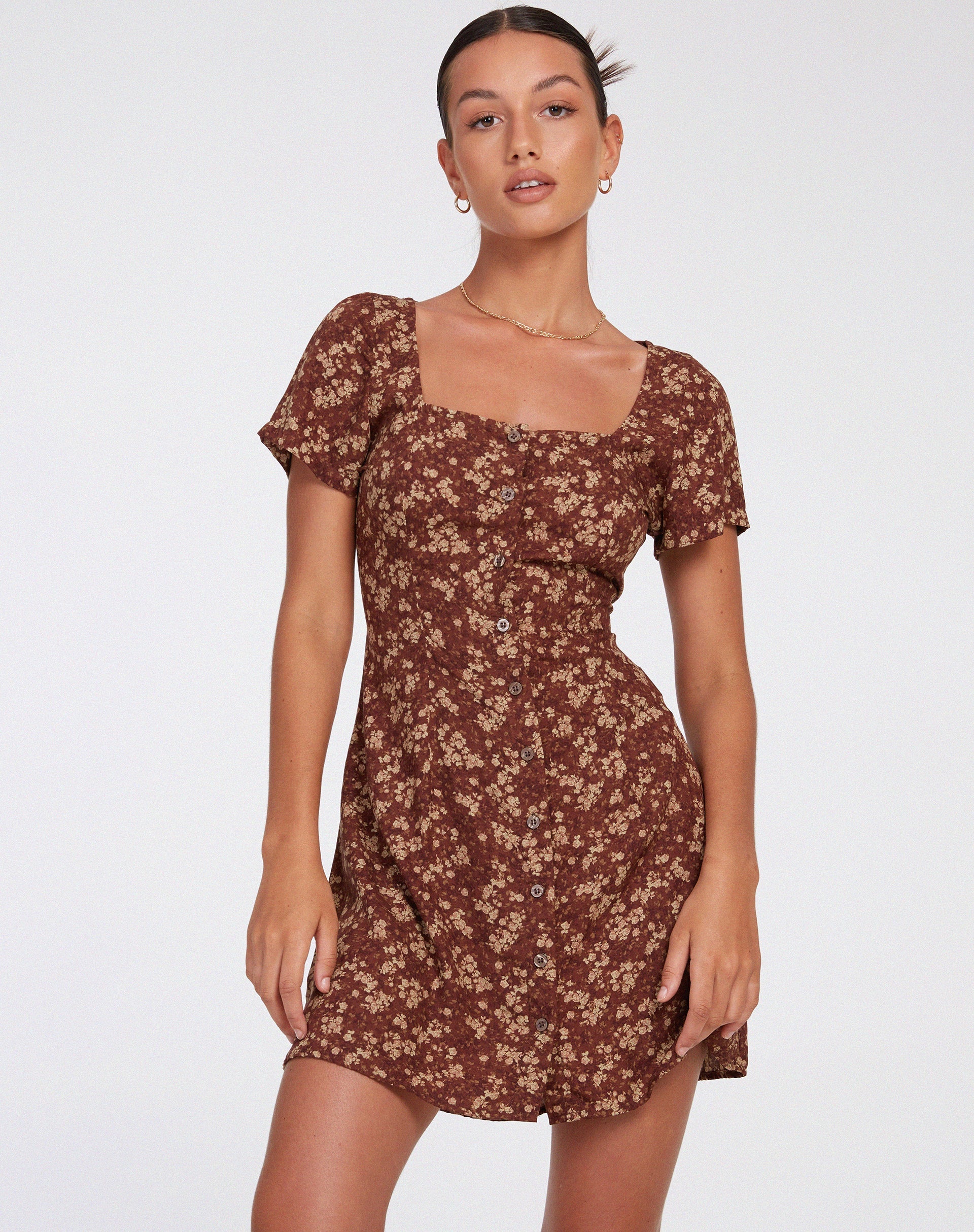 IMAGE OF Zavacca Day Dress in Earthy Floral Brown