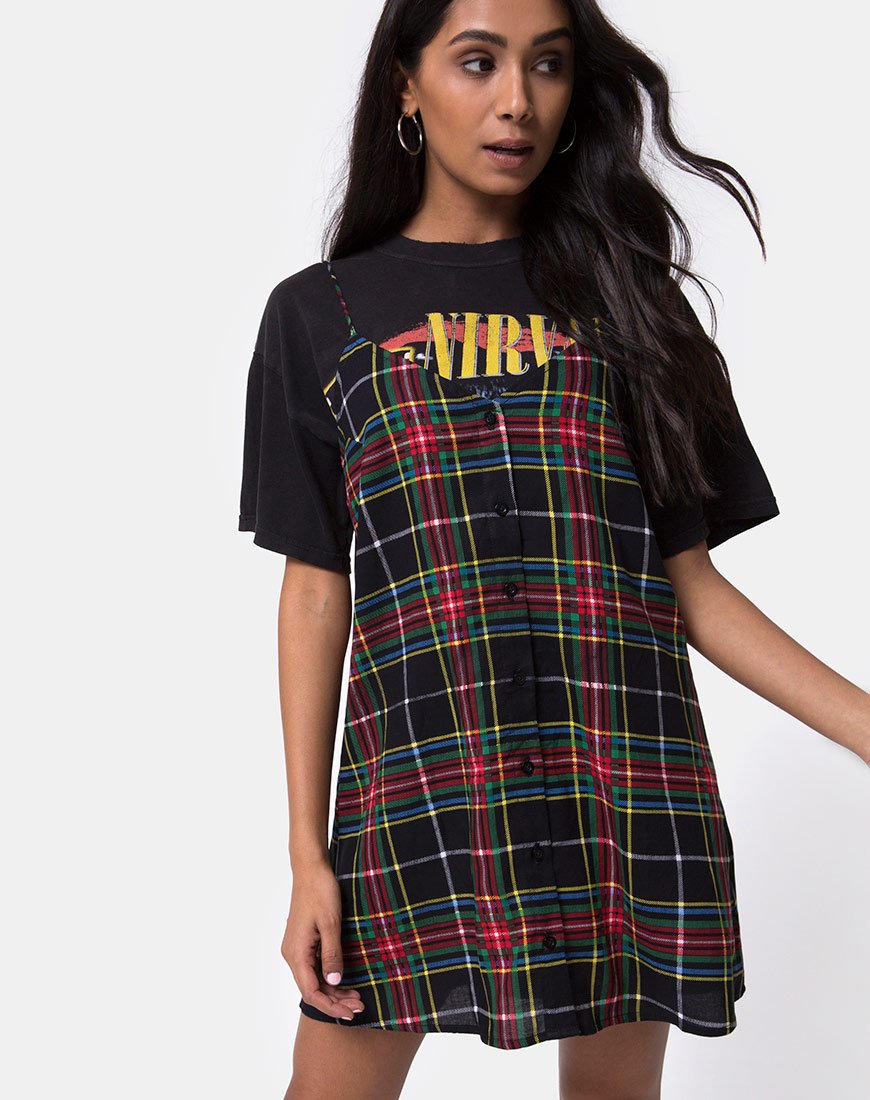 V neckline Red Yellow Green and Black Plaid Slip Dress | Sanna - Motel Rocks motelrocks-com-us V neckline Red Yellow Green and Black Plaid Slip Dress | Sanna - Motel Rocks motelrocks-com-us