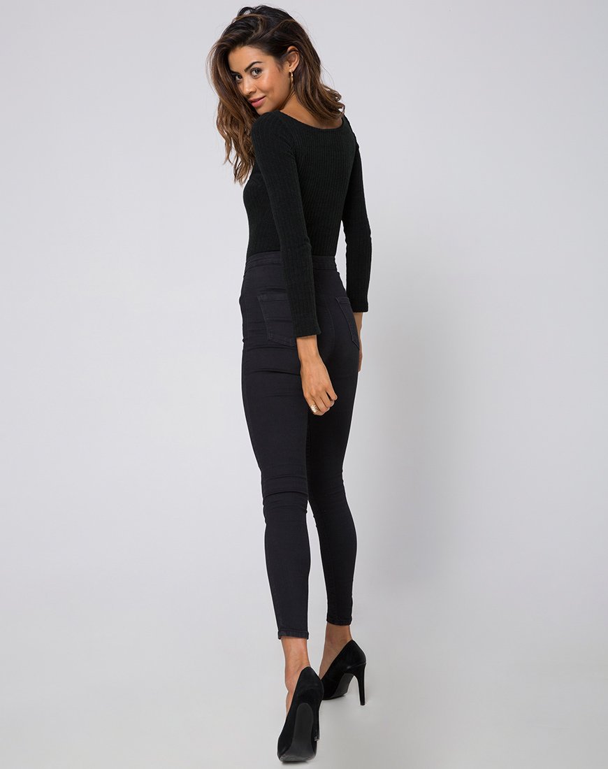 Image of Mabel Cutout Bodice in Rib Knit Black