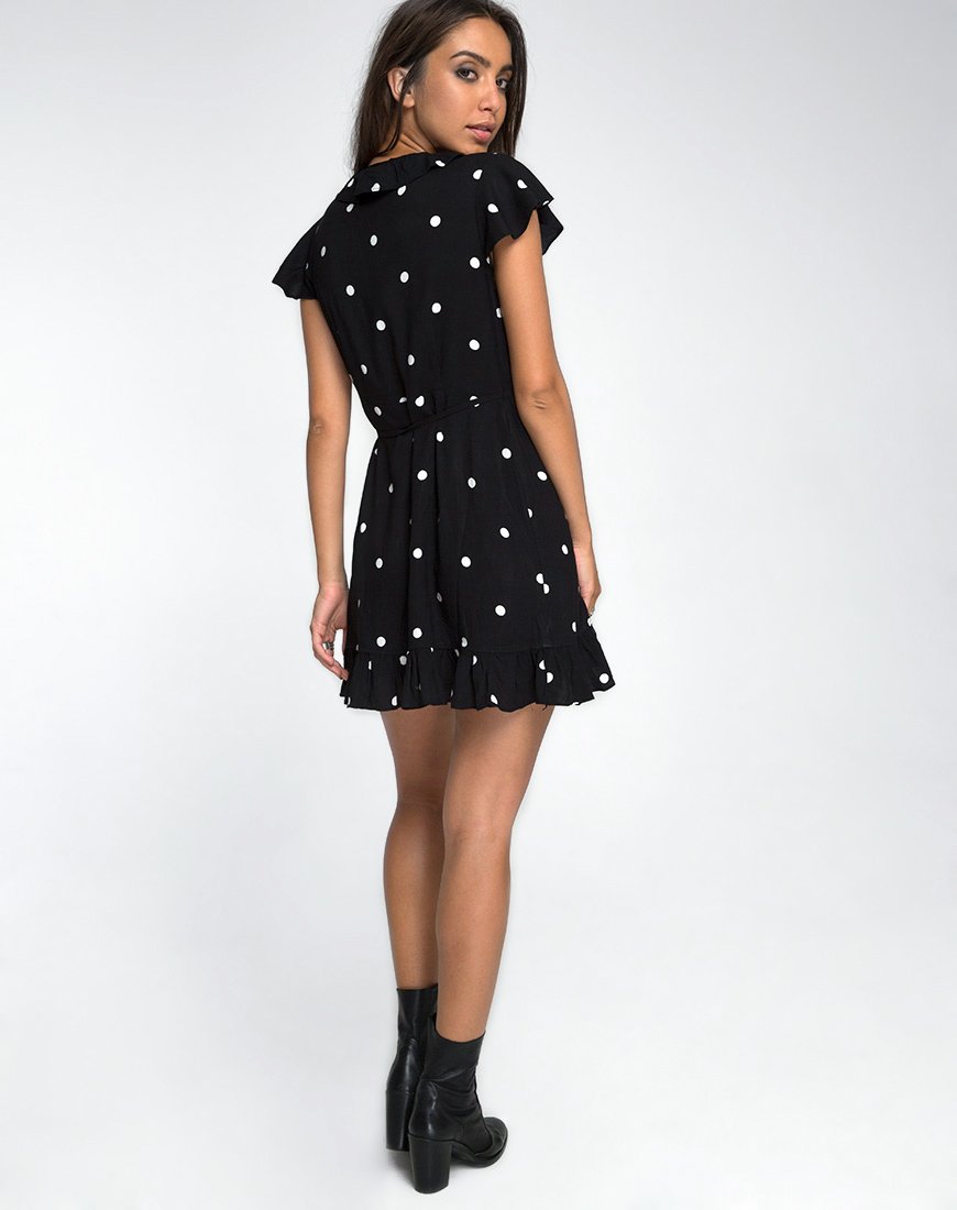 Wrap Over Black and White Polkadot Skater Dress | Rica - Motel Rocks motelrocks-com-us Wrap Over Black and White Polkadot Skater Dress | Rica - Motel Rocks motelrocks-com-us