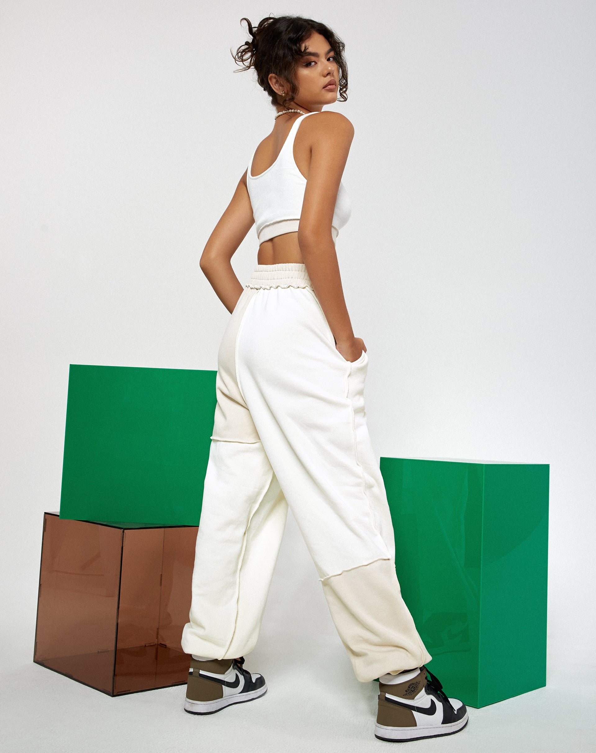 Image of Motel X Barbara Kristoffersen Albaca Trouser in Panelled Ivory and Winter White