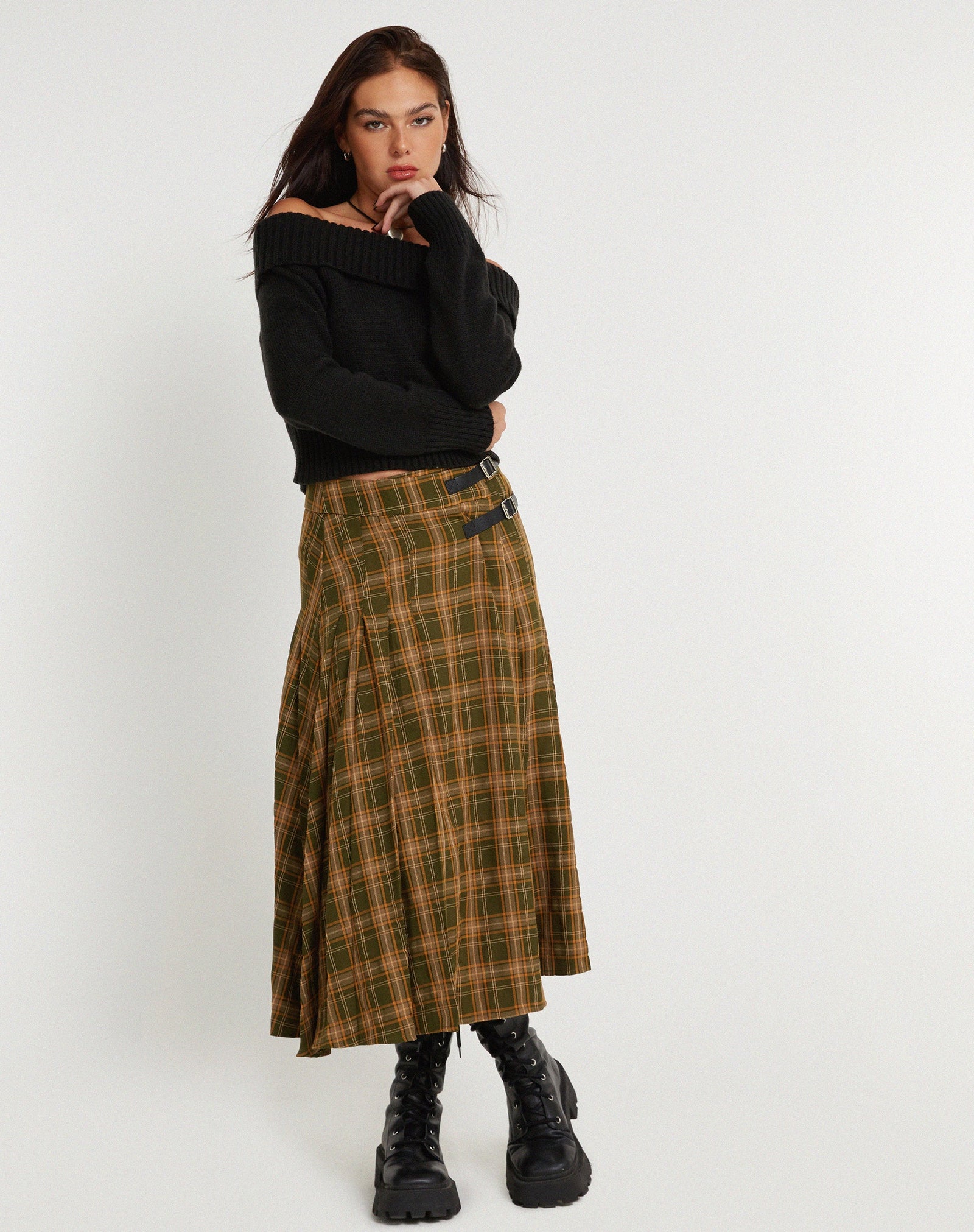 Tartan Print High Waist Midi Skirt | Rigifa – motelrocks-com-us