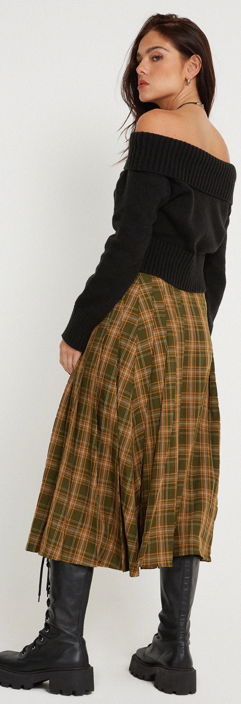 Rigifa Midi Skirt in Tartans Green Brown main image 0