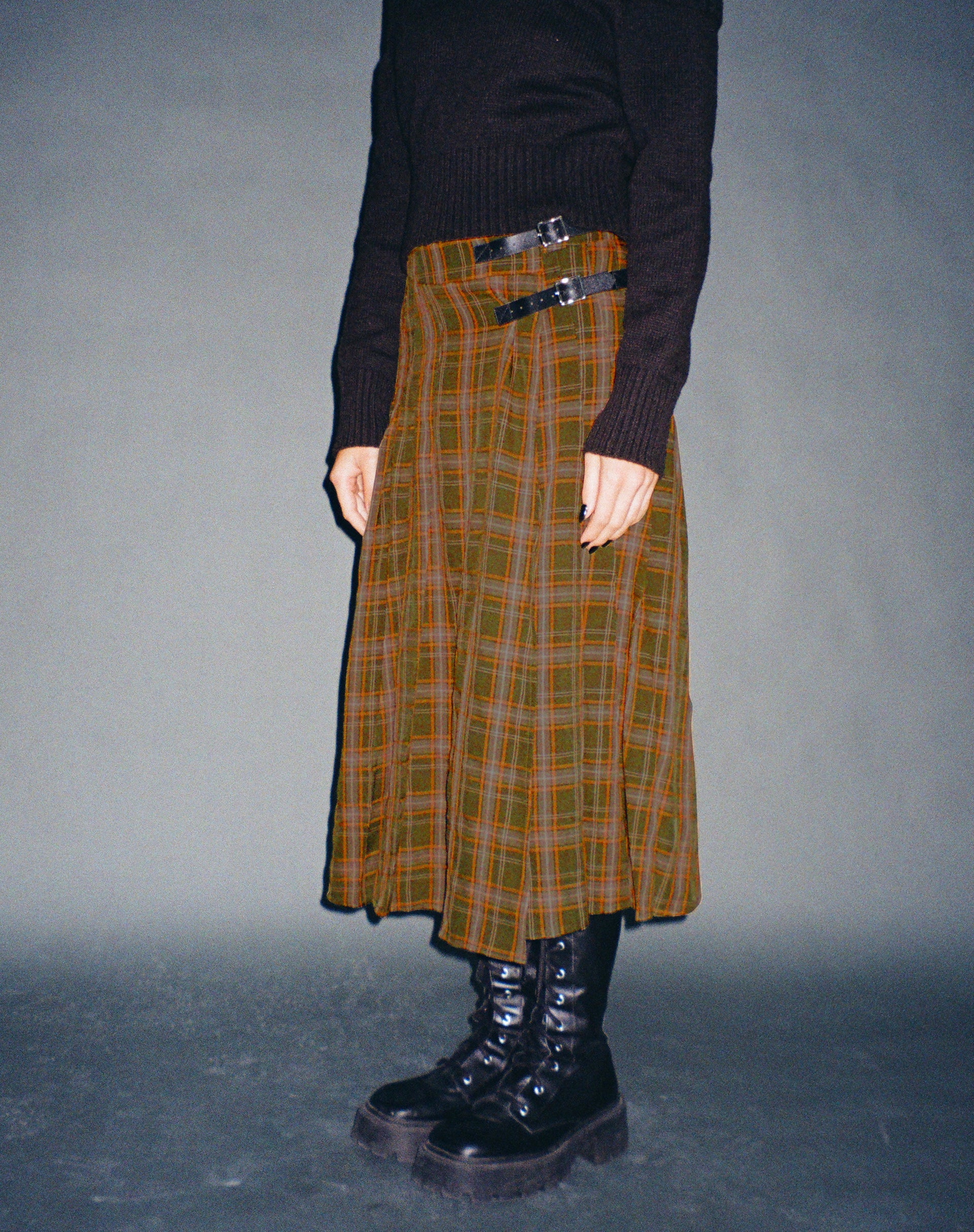 image of Rigifa Midi Skirt in Tartans Green Brown