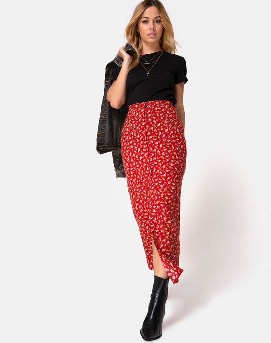 Image of Rima Skirt in Falling For You Floral Red