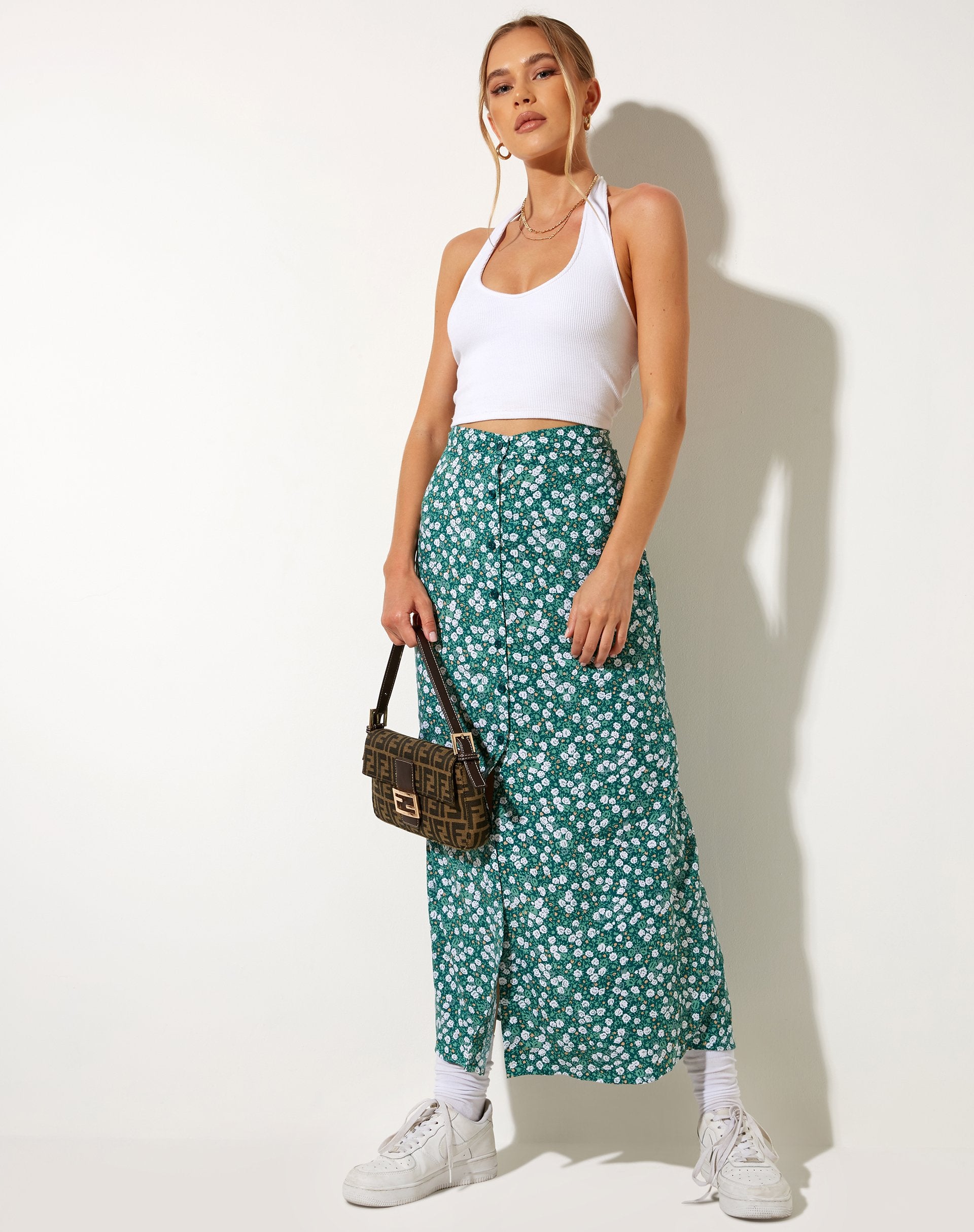 Image of Rima Midi Skirt in Floral Field Green