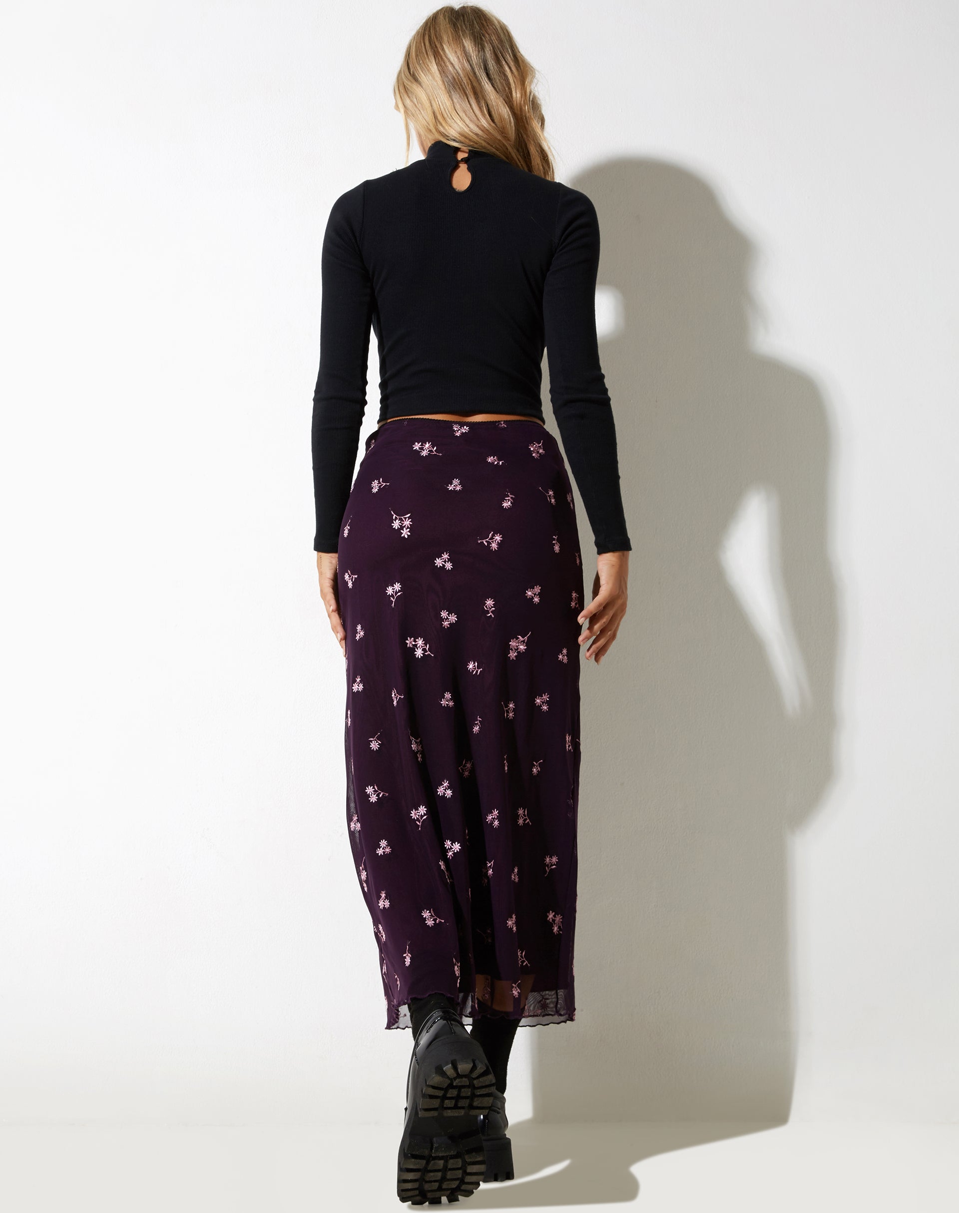 image of Rindu Maxi Skirt in Plum Daisy Embro