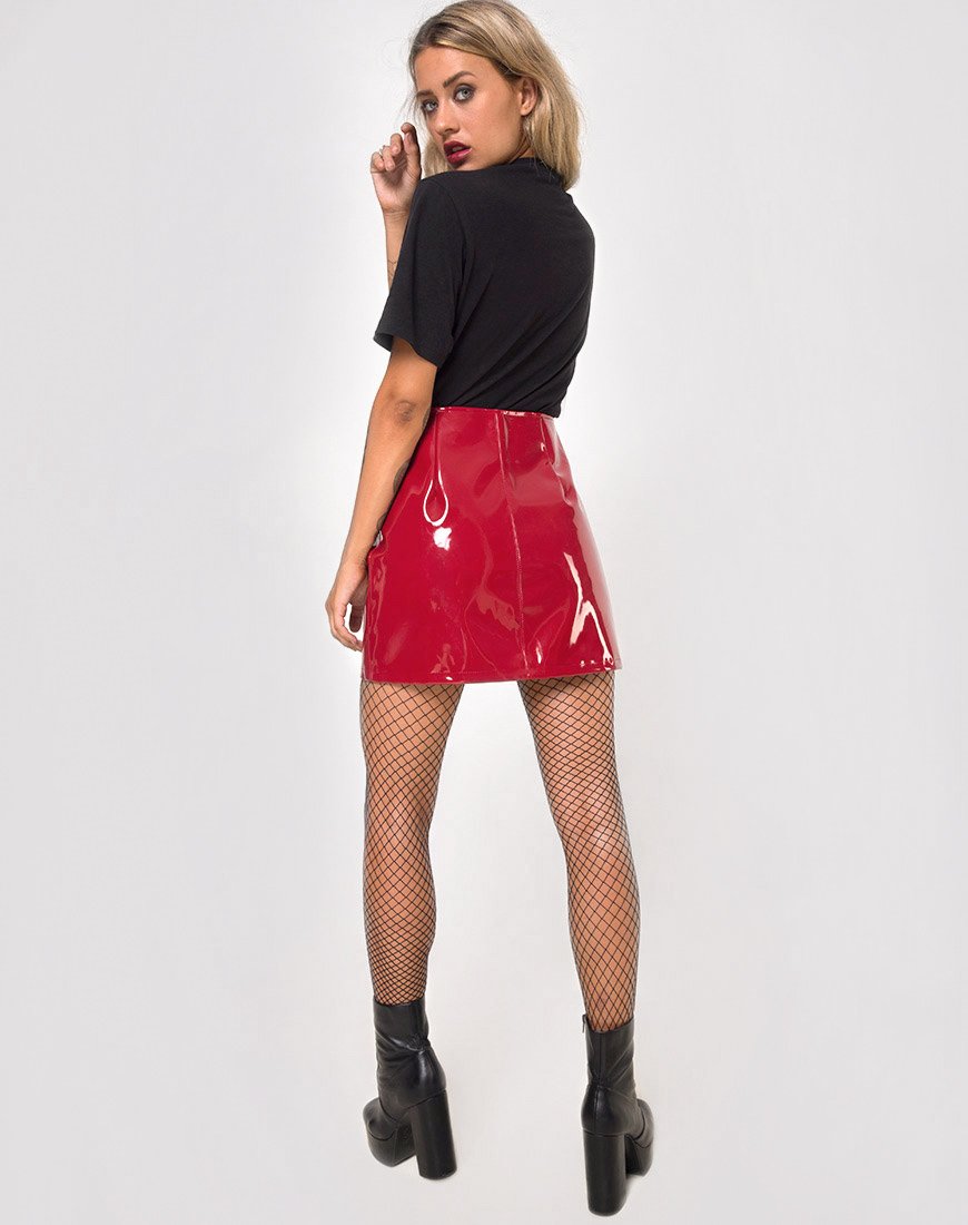 Zip Through PU Red Mini Skirt | Ring - Motel Rocks – motelrocks-com-us