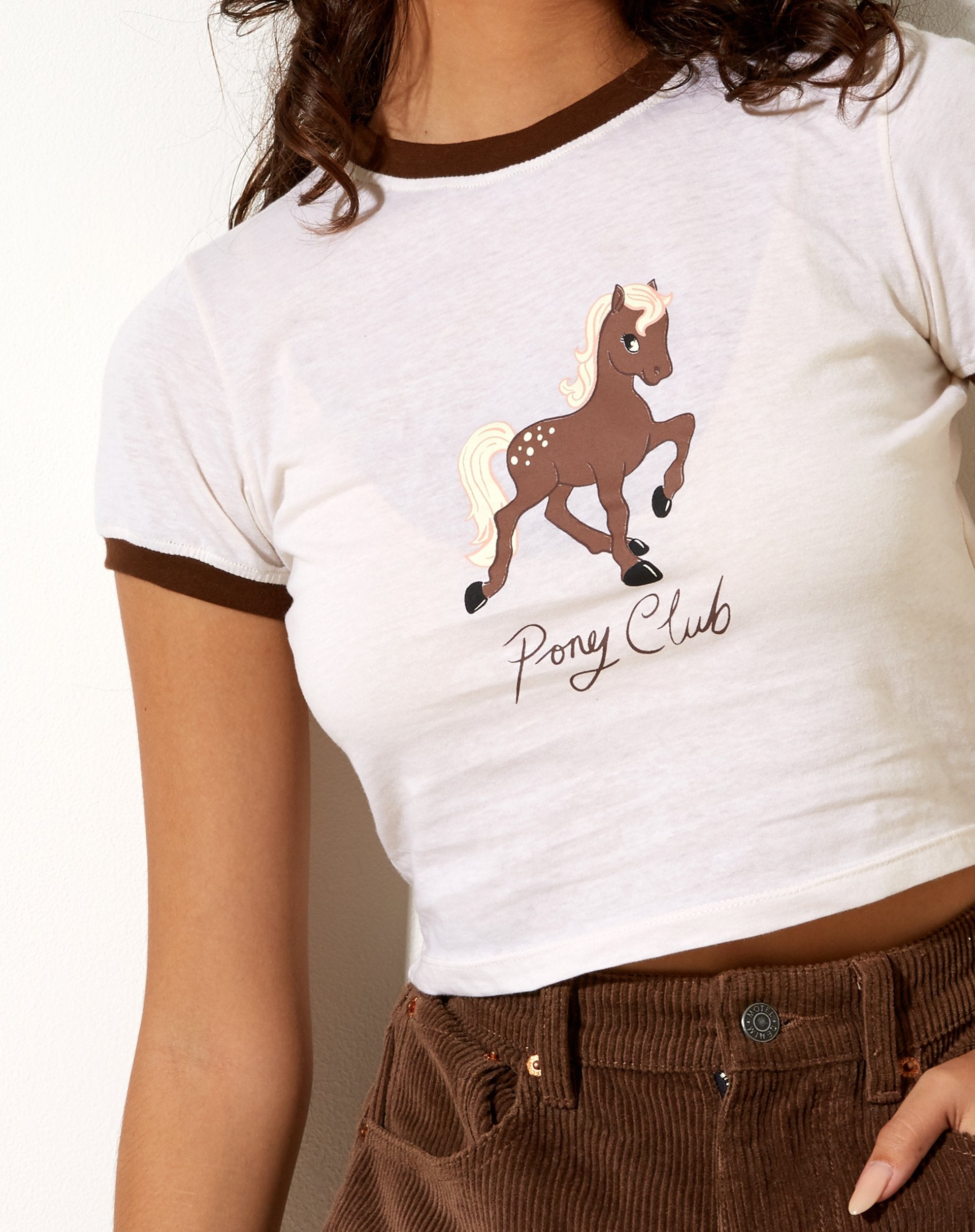 Image of Ringer Tee in Winter White Bind Cocoa Pony Club
