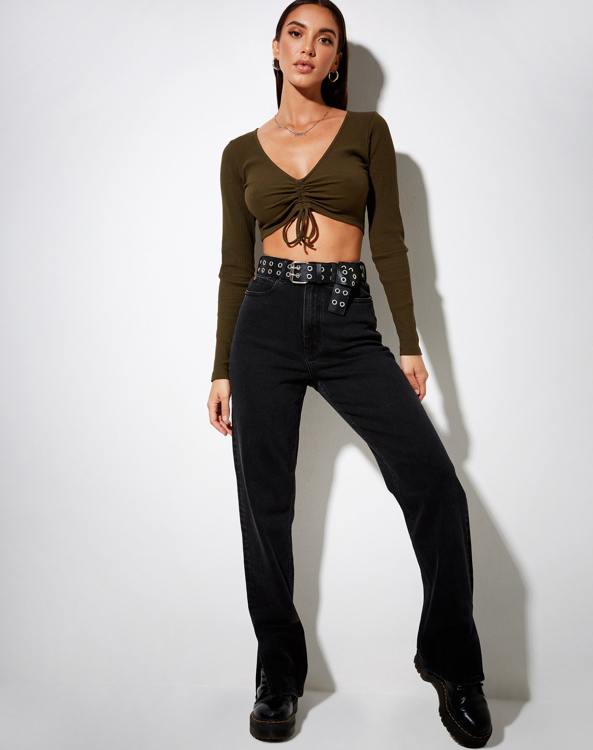 Image of Rivelo Long Sleeve Top in Rib Bitter Chocolate