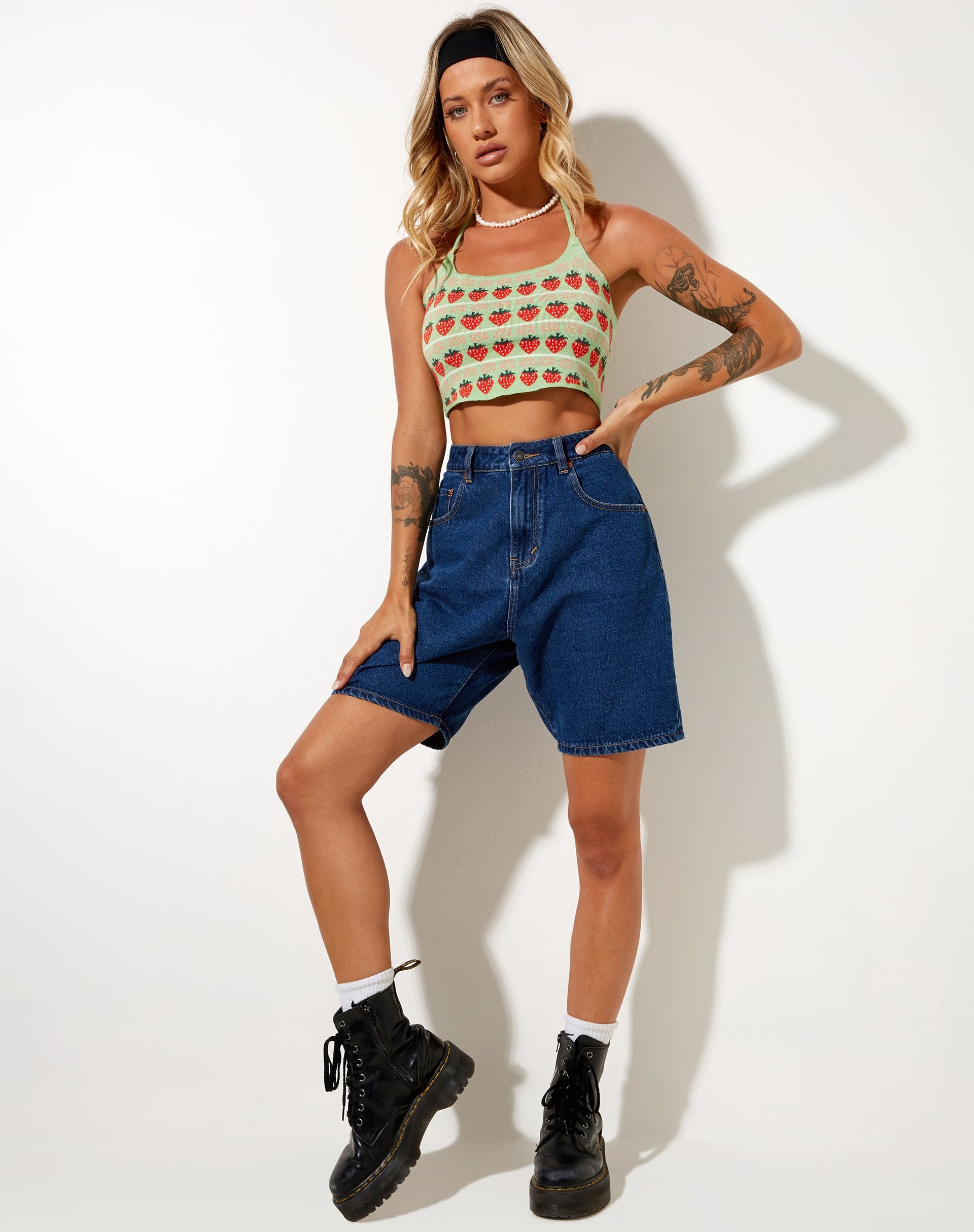 Image of Roe Crop Top in Mint String Of Strawberries