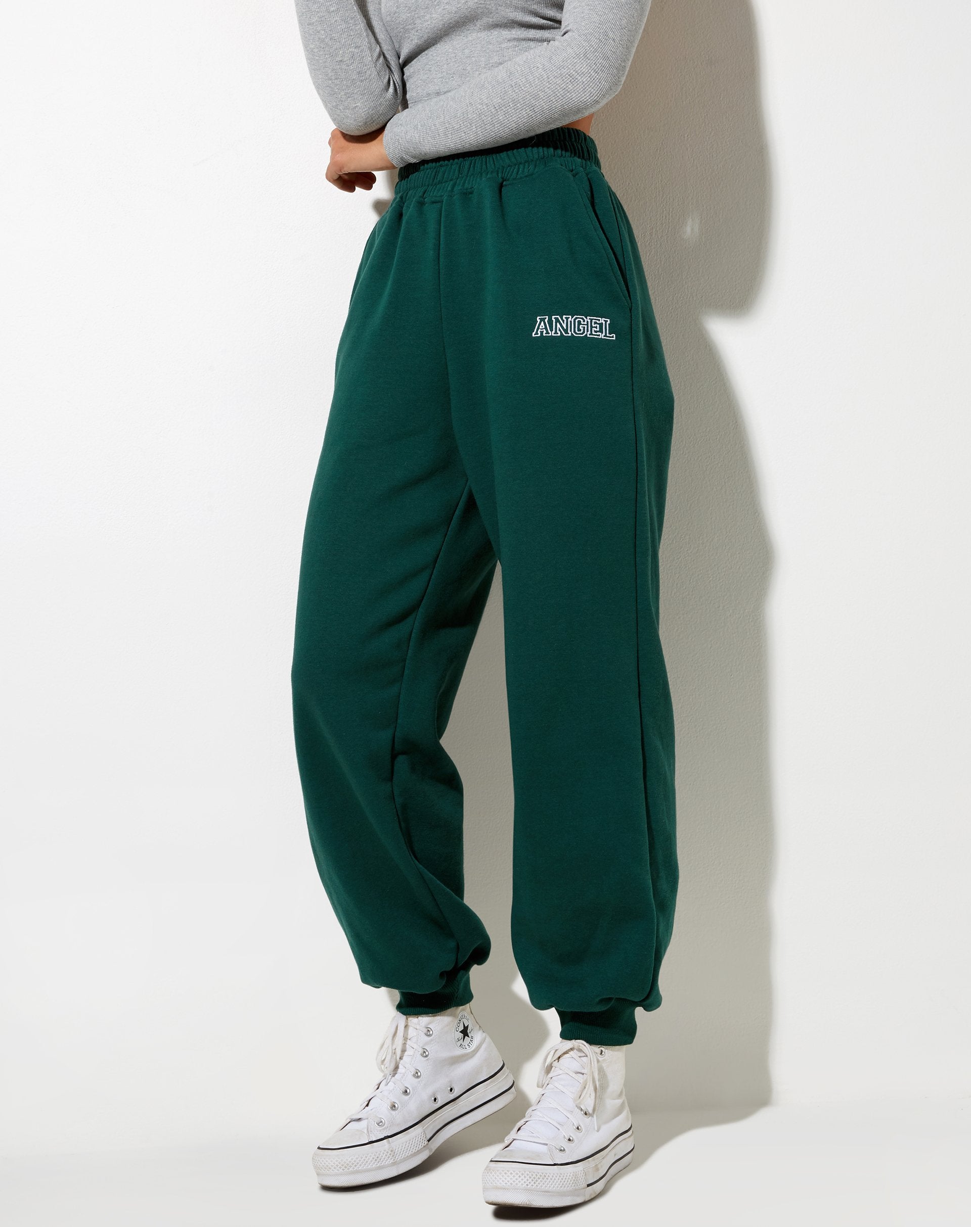 Image of Roider Jogger in Bottle Green Angel Embro in White
