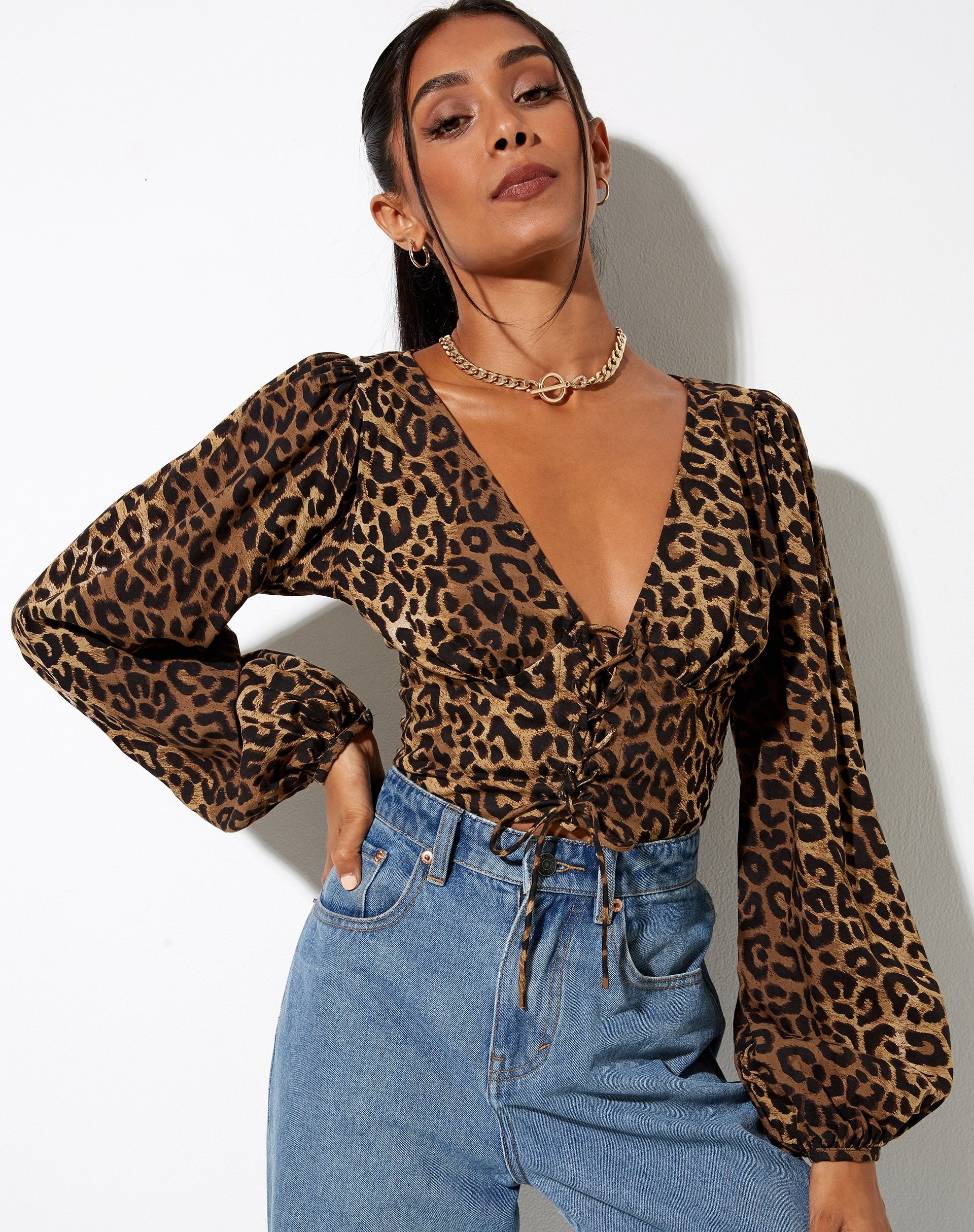 Image of Romina Top in Night Leopard Brown