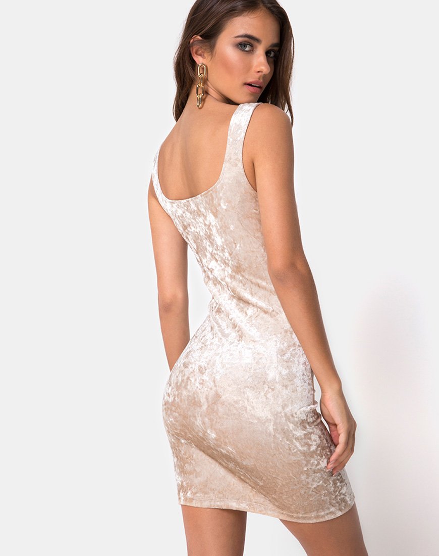 Rosita Bodycon Dress in Cream Crushed Velvet
