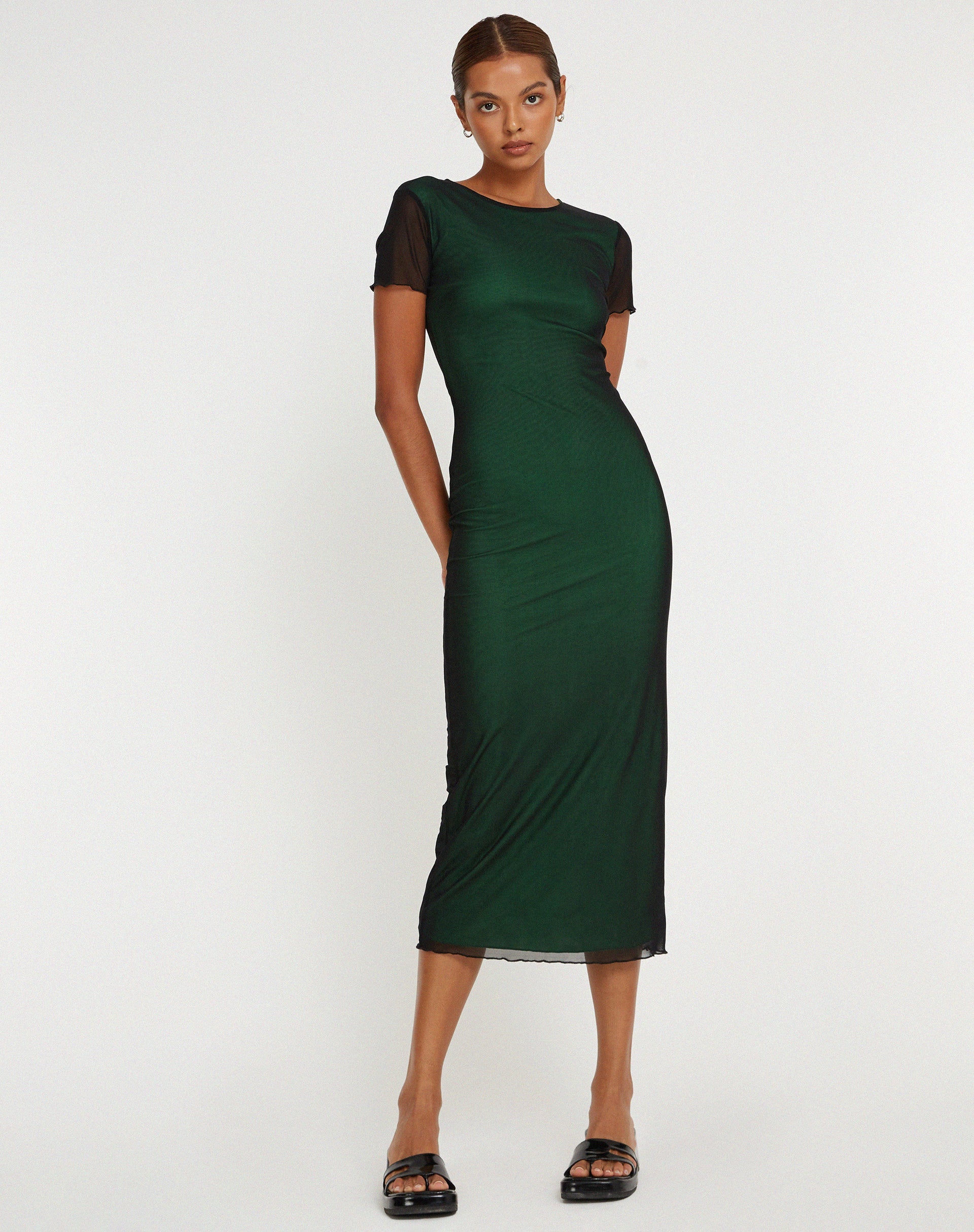 Black and Green Short Sleeve Midi Dress | Roska motelrocks-com-us Black and Green Short Sleeve Midi Dress | Roska motelrocks-com-us