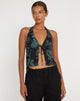 image of Roula Halter Top in Dragon Flower Black Mint