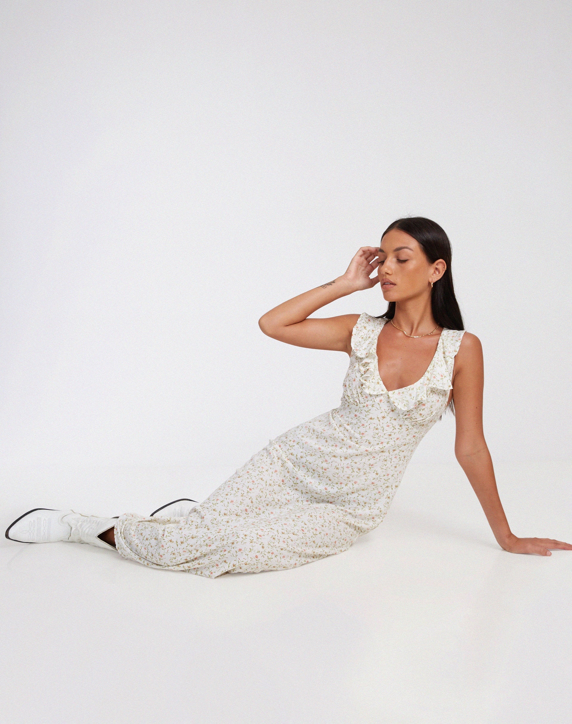 White Floral Print Midi Dress | Rufiso – motelrocks-com-us