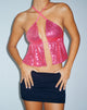 image of Runita Halter Top in Mini Sequin Metallic Pink
