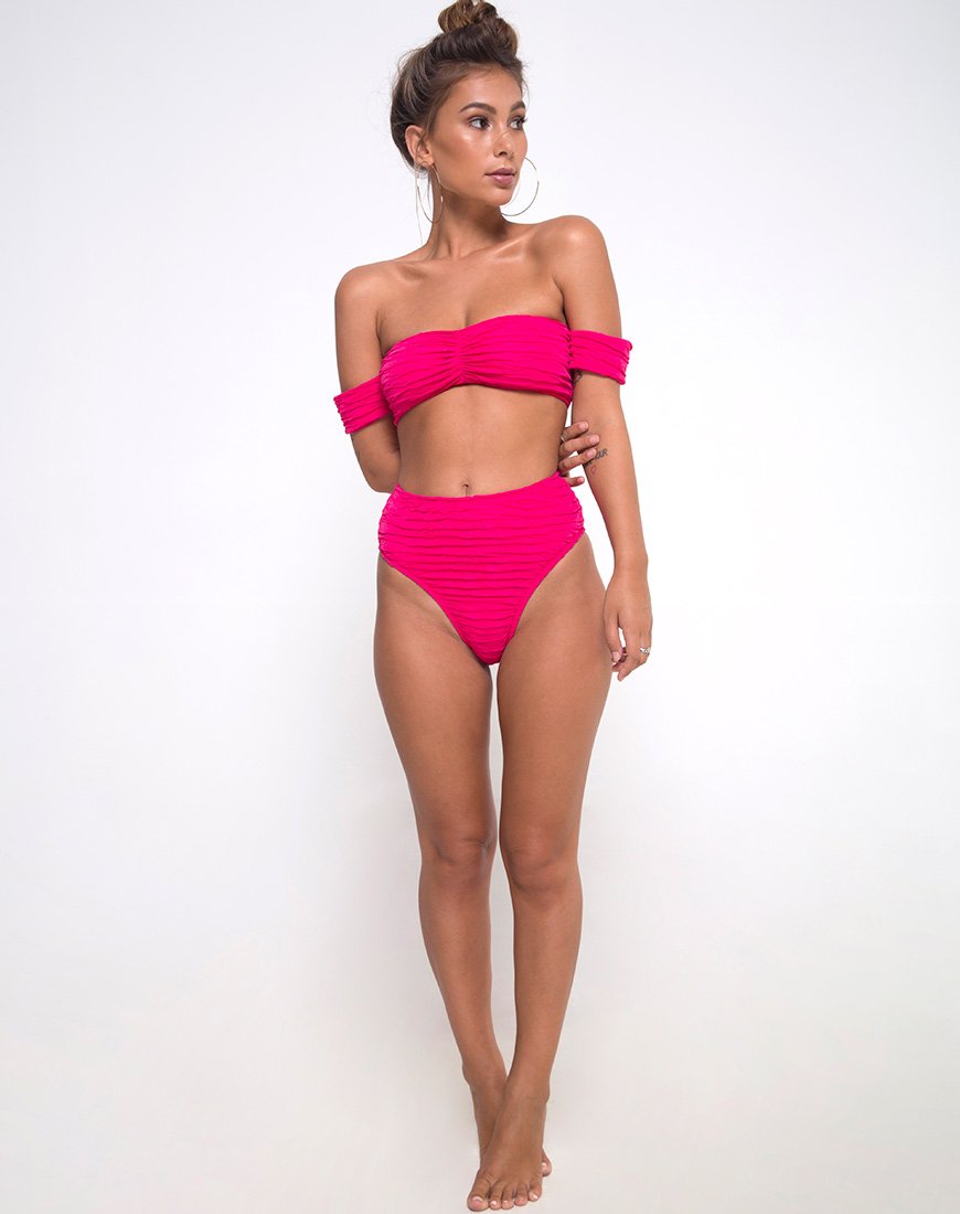 Shaca Bikini Bottom in 80's Crinkle Pink Highlighter