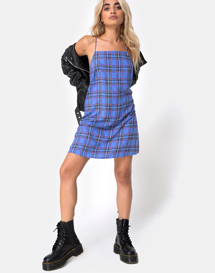 Image of Sagha Slip dress in 90s Check Blue Pink