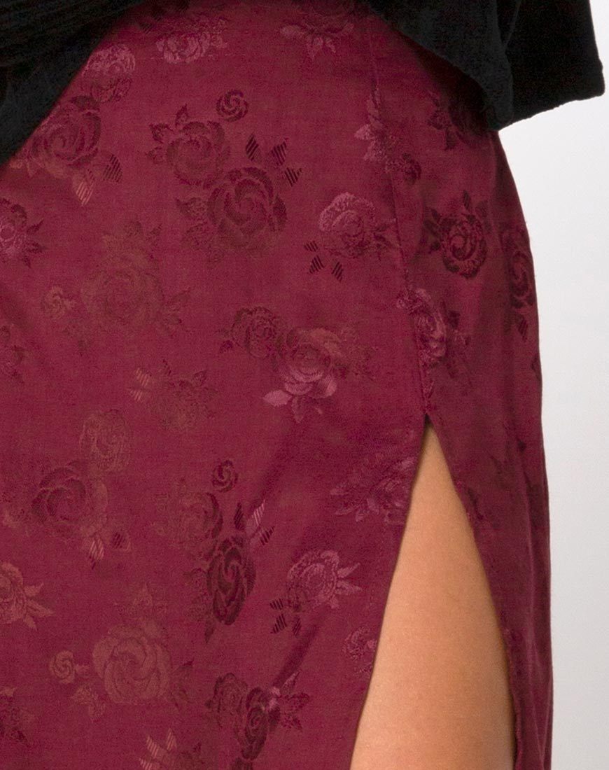 Plus Burgundy Satin Drape Side Split Maxi Skirt | PrettyLittleThing KSA