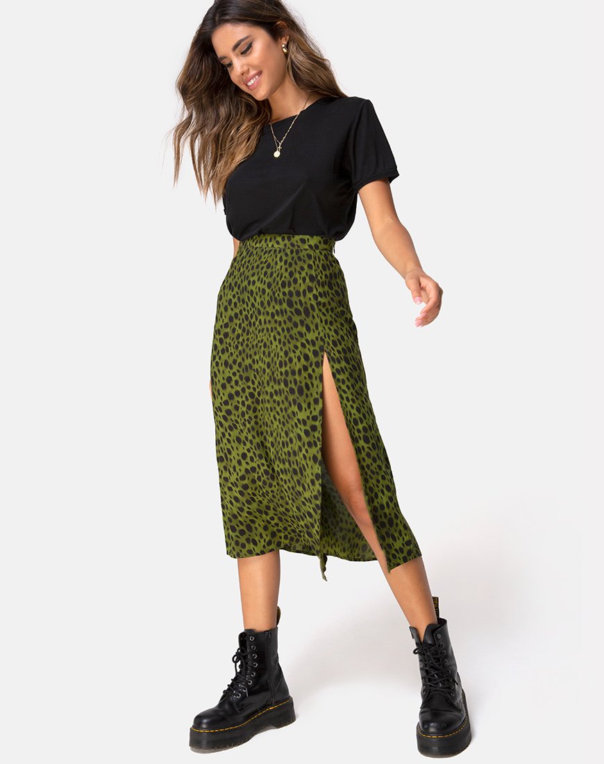 Saika Midi Skirt in Cheetah Khaki – motelrocks-com-us