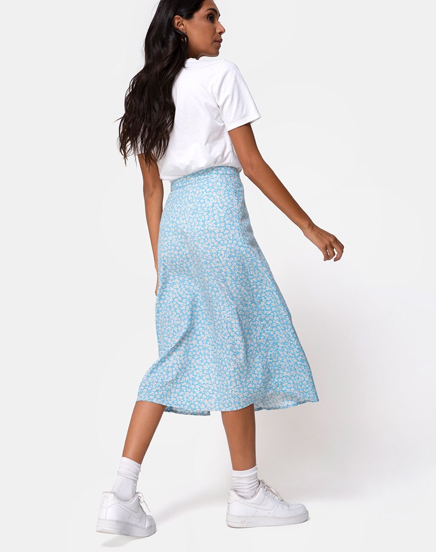 Image of Saika Midi Skirt in Ditsy Rose Blue