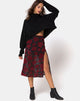 Image of Saika Midi Skirt in Romantic Red Rose Flock