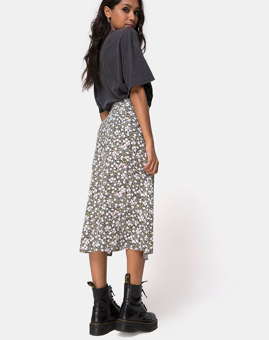 Image of Saika Midi Skirt in Floral Field Olive