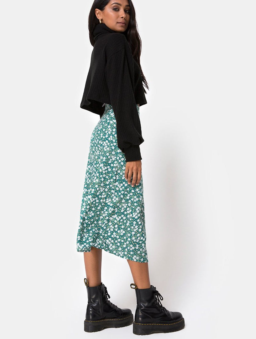 Saika Midi Skirt in Floral Field Green – motelrocks-com-us
