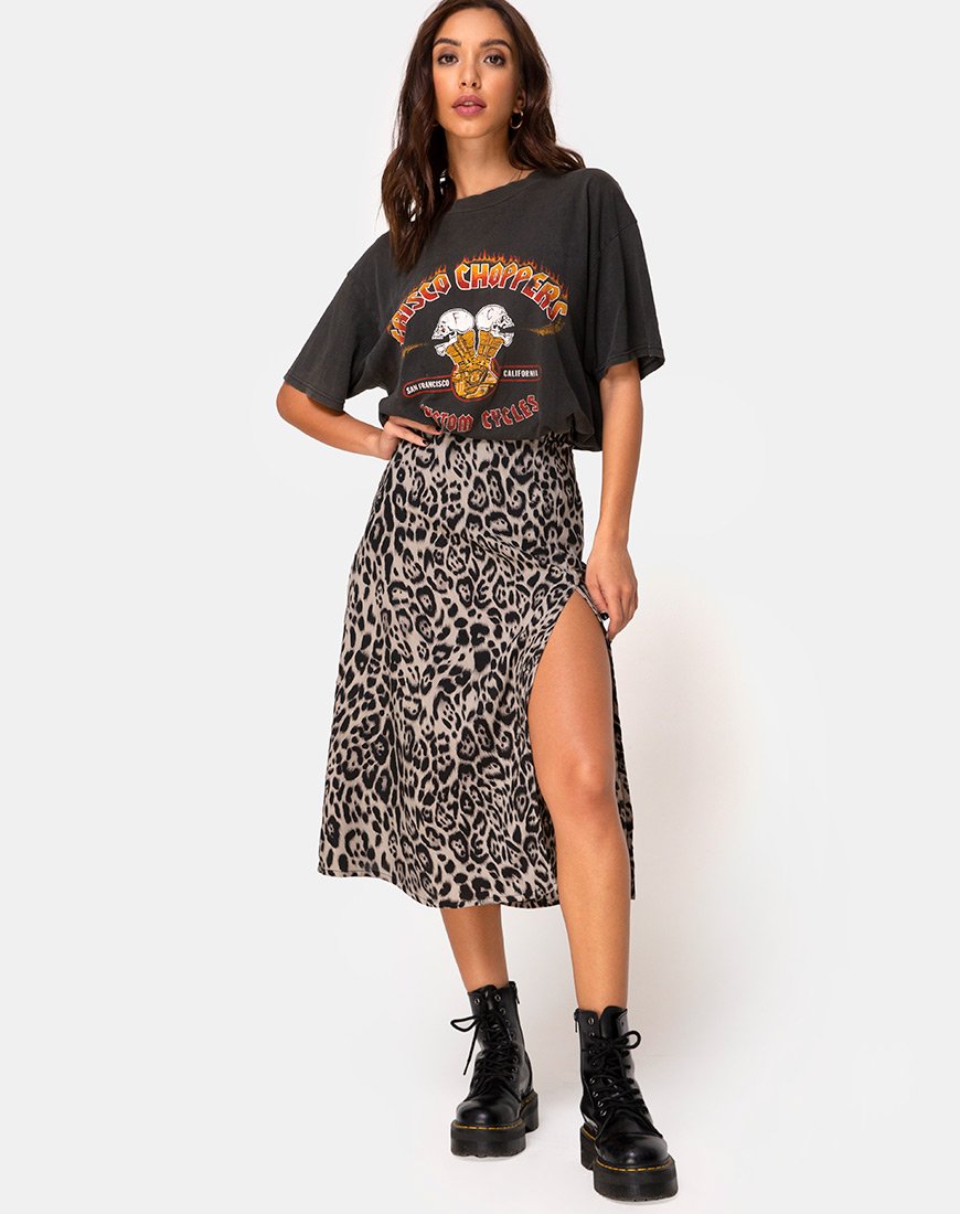 Image of Saika Midi Skirt in Leopard Grey
