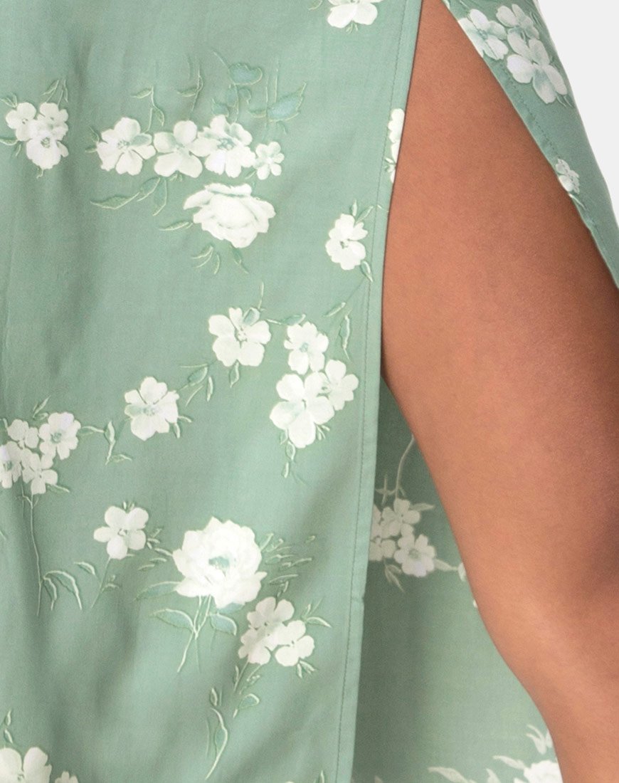Image of Saika Midi Skirt in Mono Flower Green