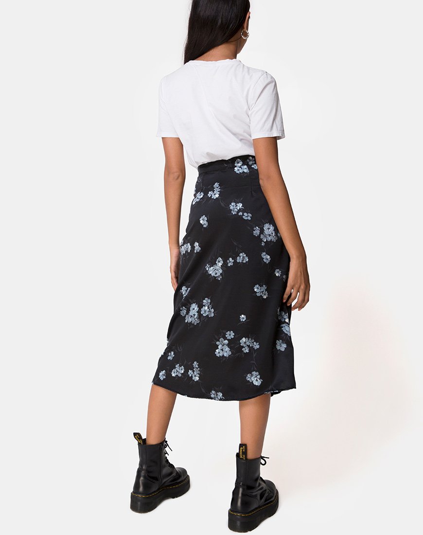 Image of Saika Midi Skirt in Mono Flower Black
