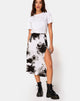 Image of Saika Midi Skirt in Mono Tie Dye Black and White